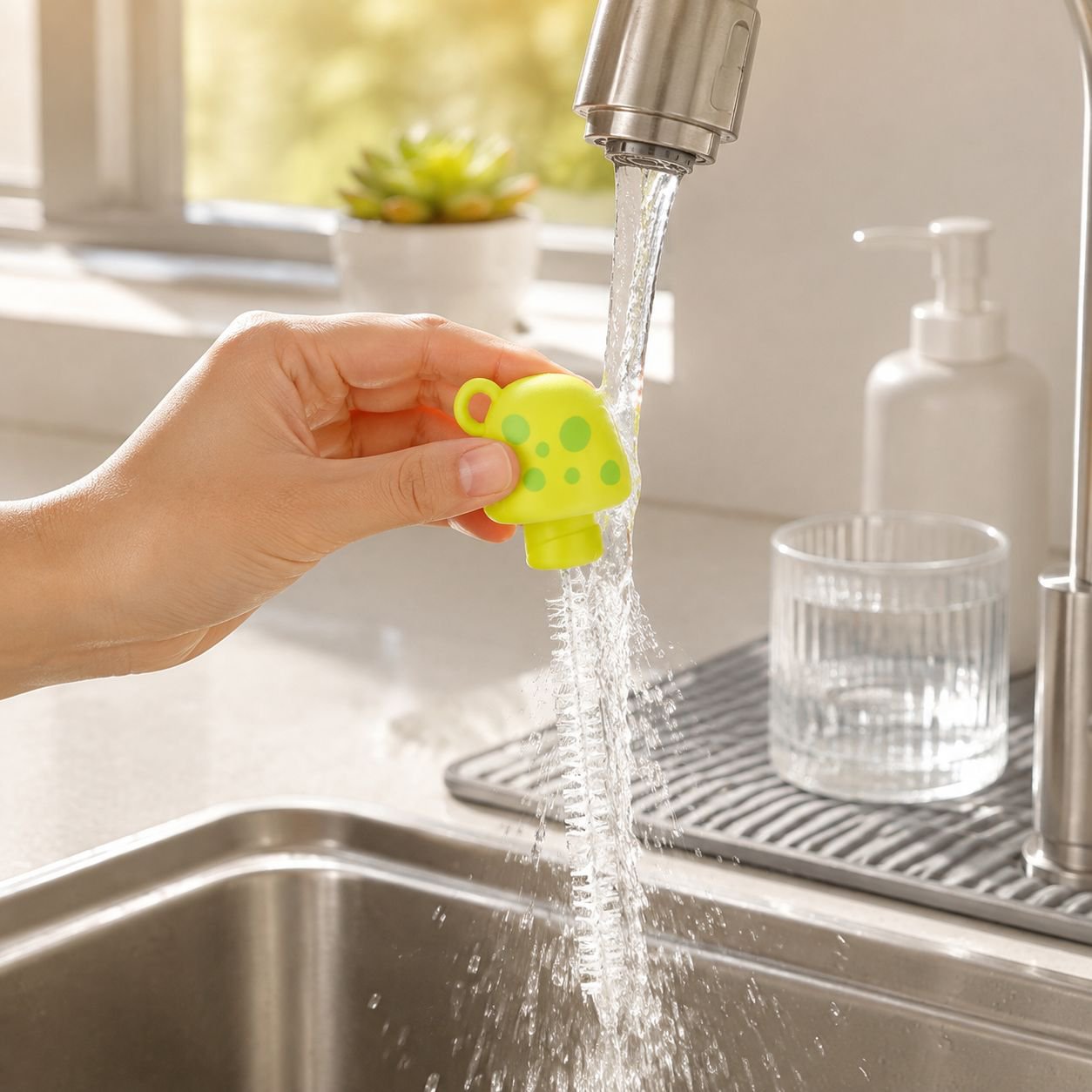 Heart-shaped handle kitchen cleaning brush for mugs and cups