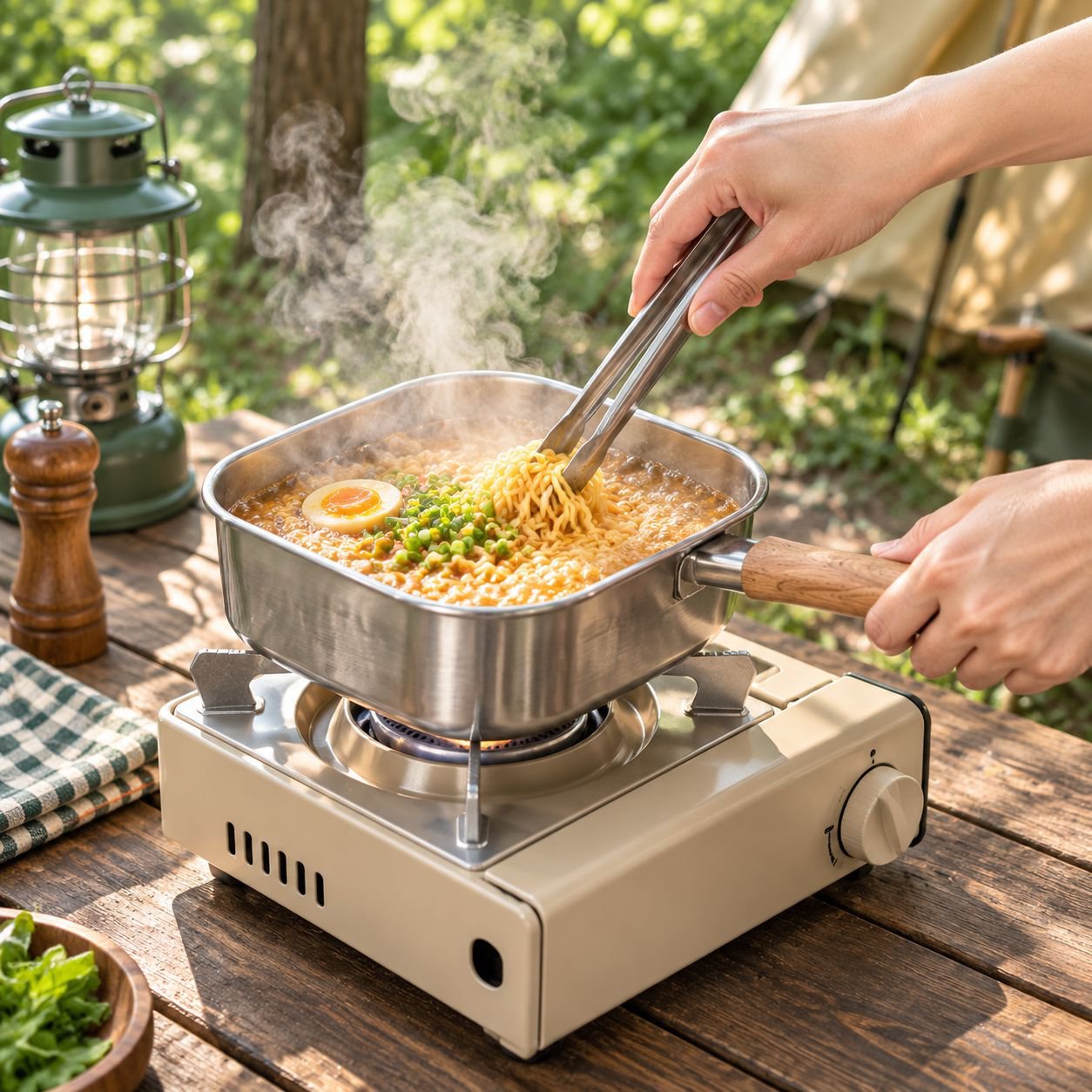 日本製ステンレススクエアフライパン 家庭用麺調理鍋 ミルクポット アウトドアポータブル多機能鍋 天ぷらフライパン