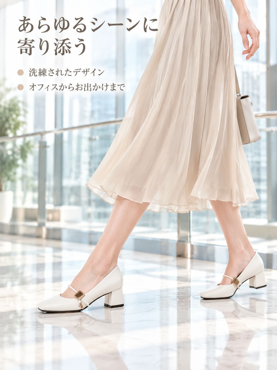フレンチスタイル復古調ソフトレザー中高ヒールパンプス