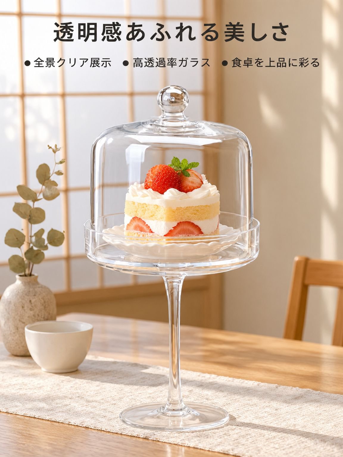 スタンド付きガラスケーキカバー