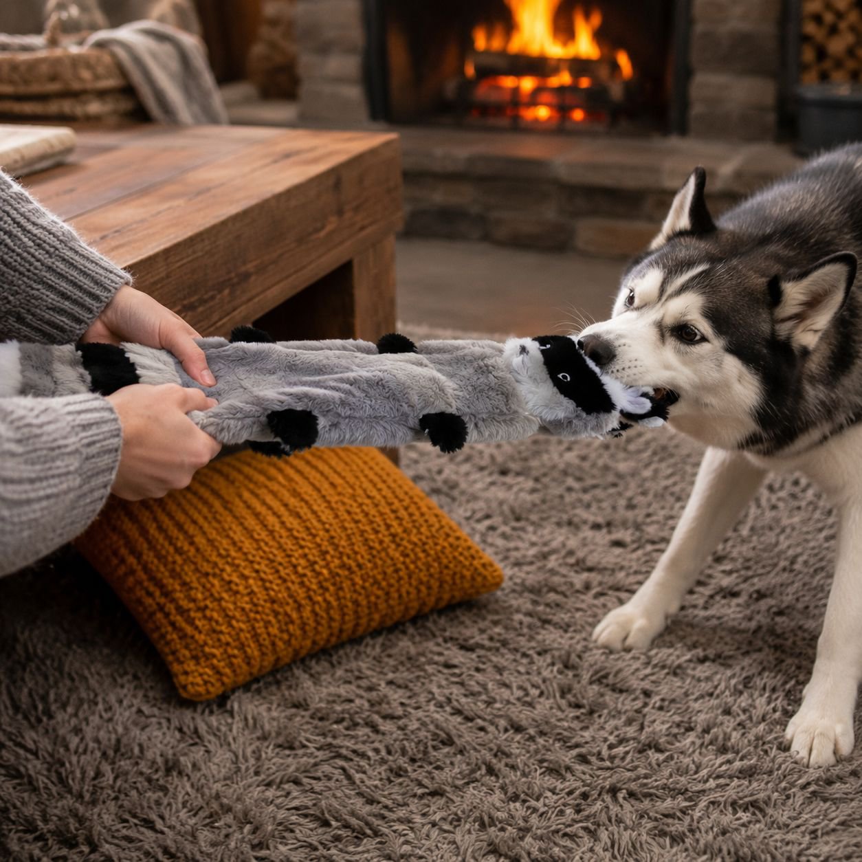 Plush toys with durable, chewable, and teeth-cleaning properties for dogs.