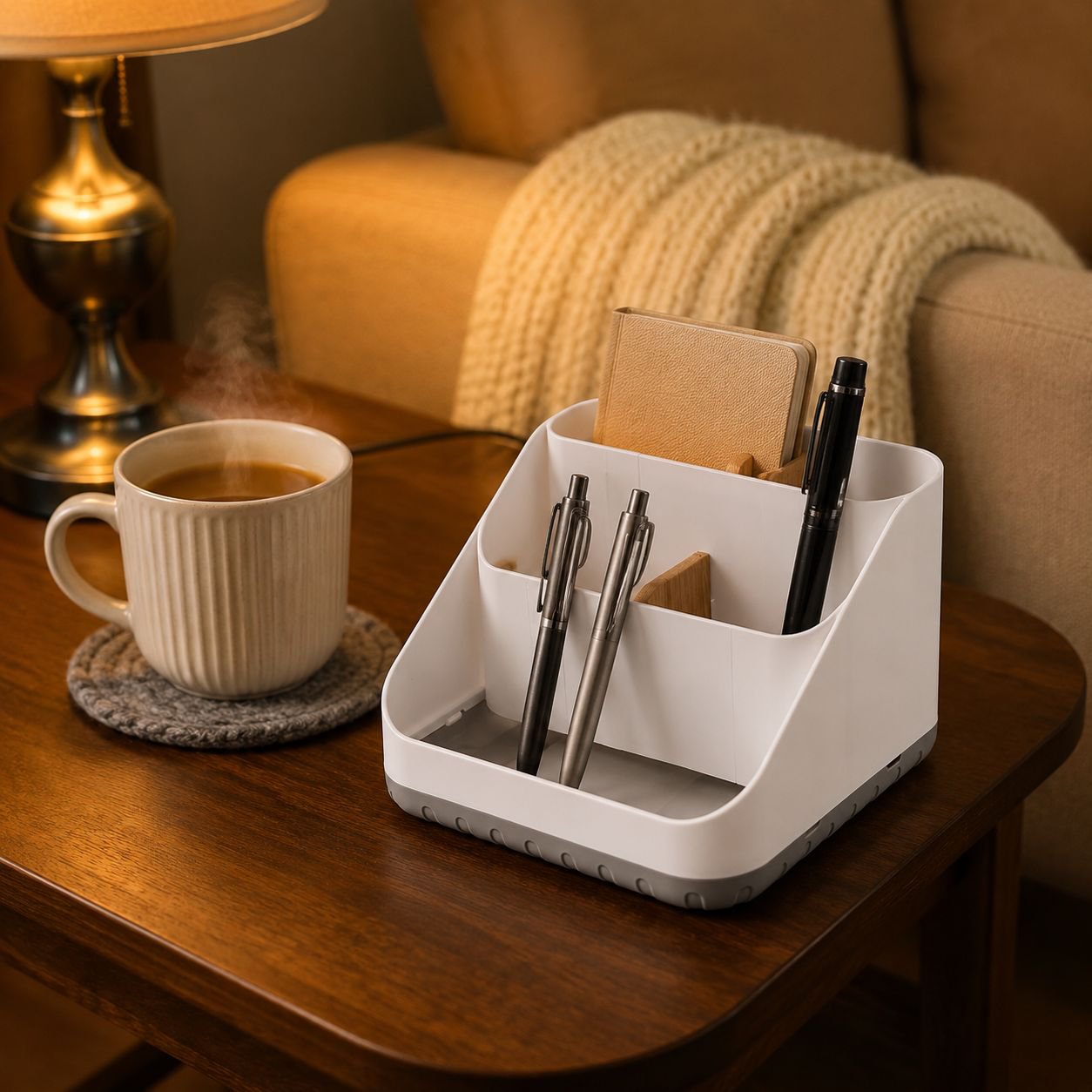 Space-saving plastic storage box in modern home