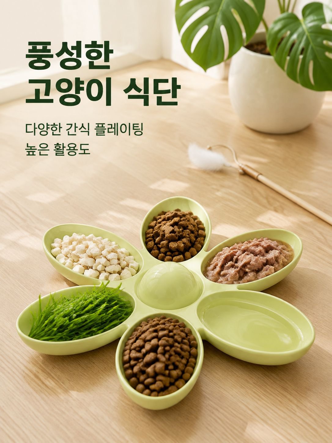 새끼 고양이를 위한 꽃잎 모양 그릇
