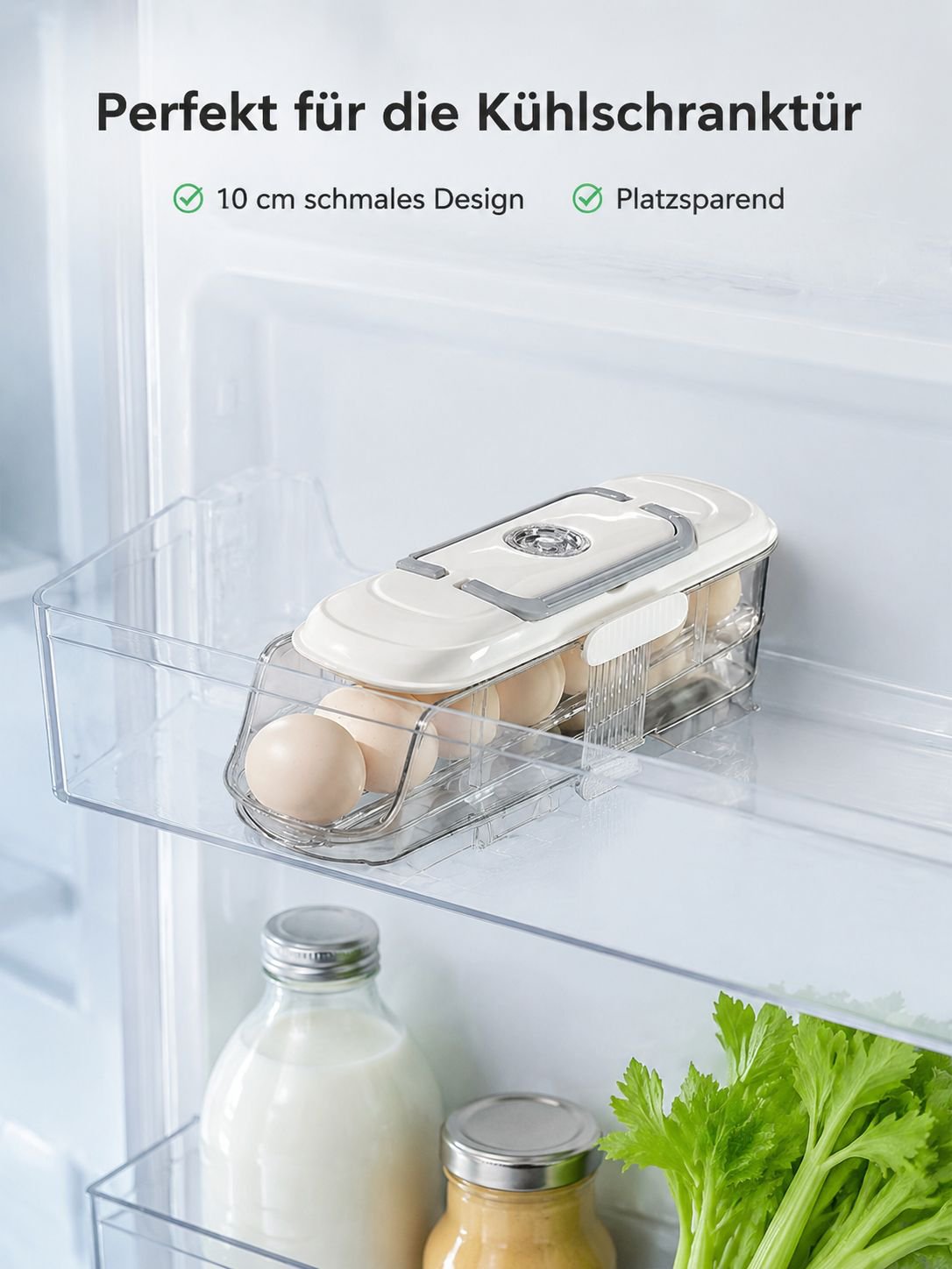 Schrägöffnende Eierbox für den Kühlschranktür – Frischhaltebox für Zuhause