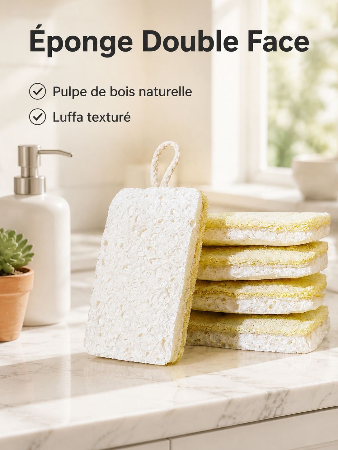 Éponge double face en pulpe de bois et luffa pour vaisselle