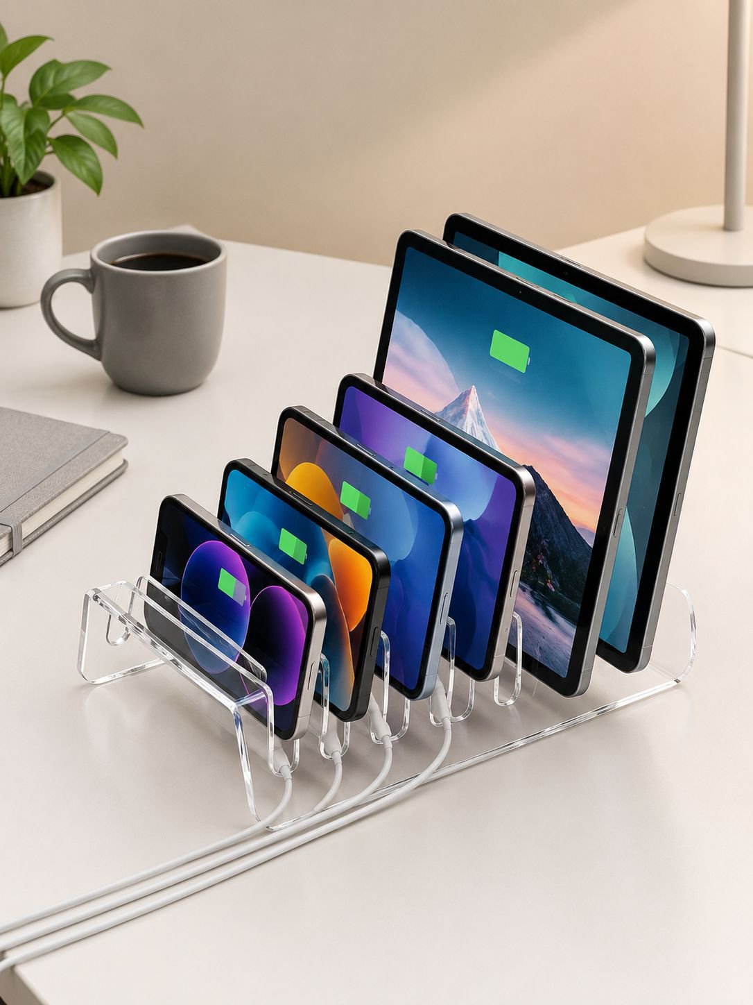 Acryl Handy Organizer mit Fächern, Desktop Ladestation für mehrere Handys