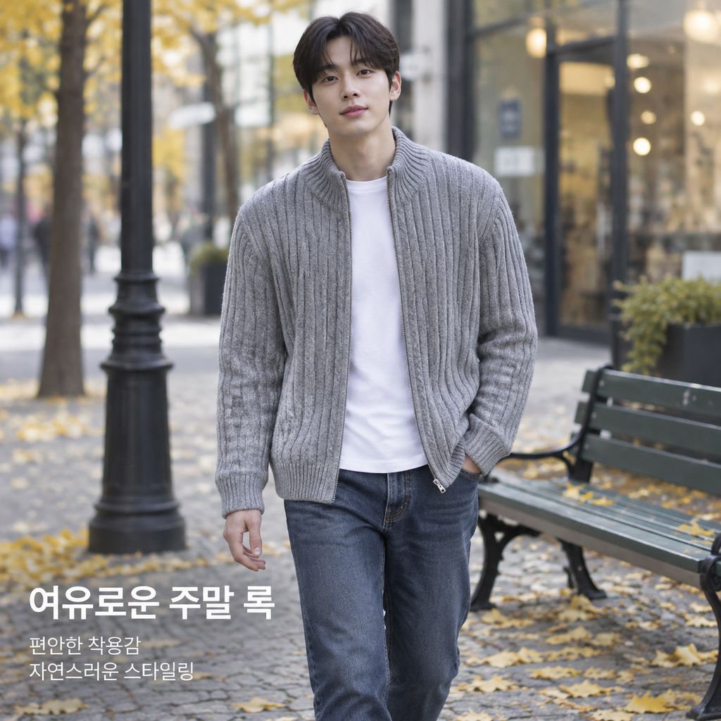 남성용 가을/겨울 스트라이프 니트 스웨터 가디건