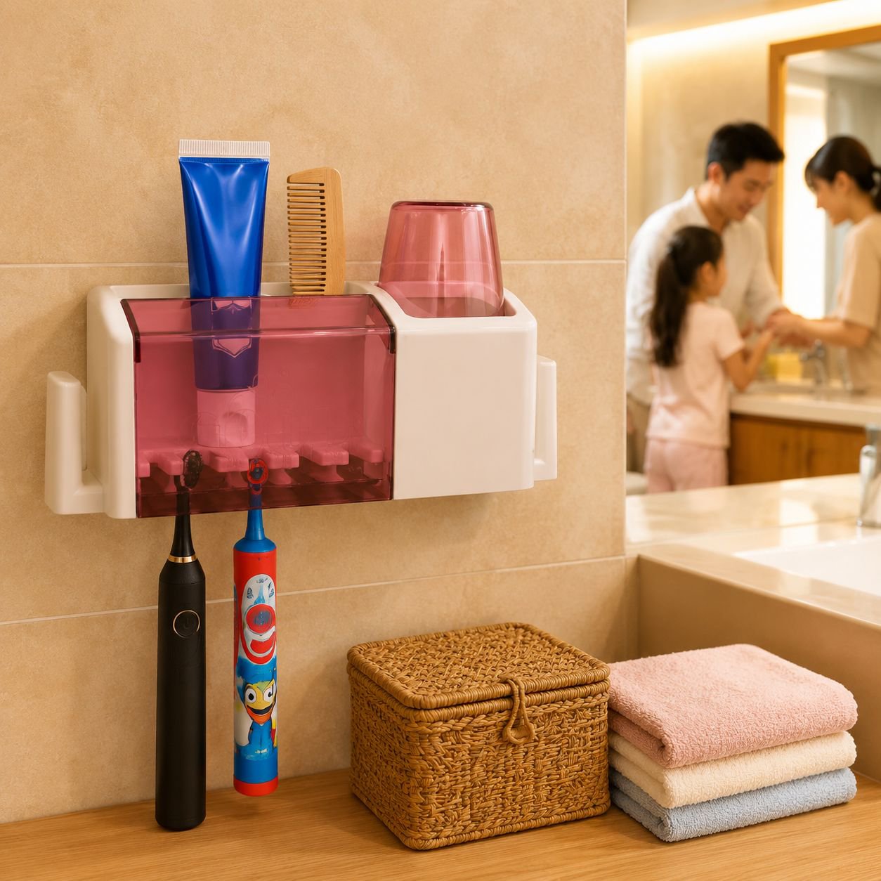 Wall-mounted electric toothbrush holder for bathroom, no drilling required, wash cup and toothbrush 