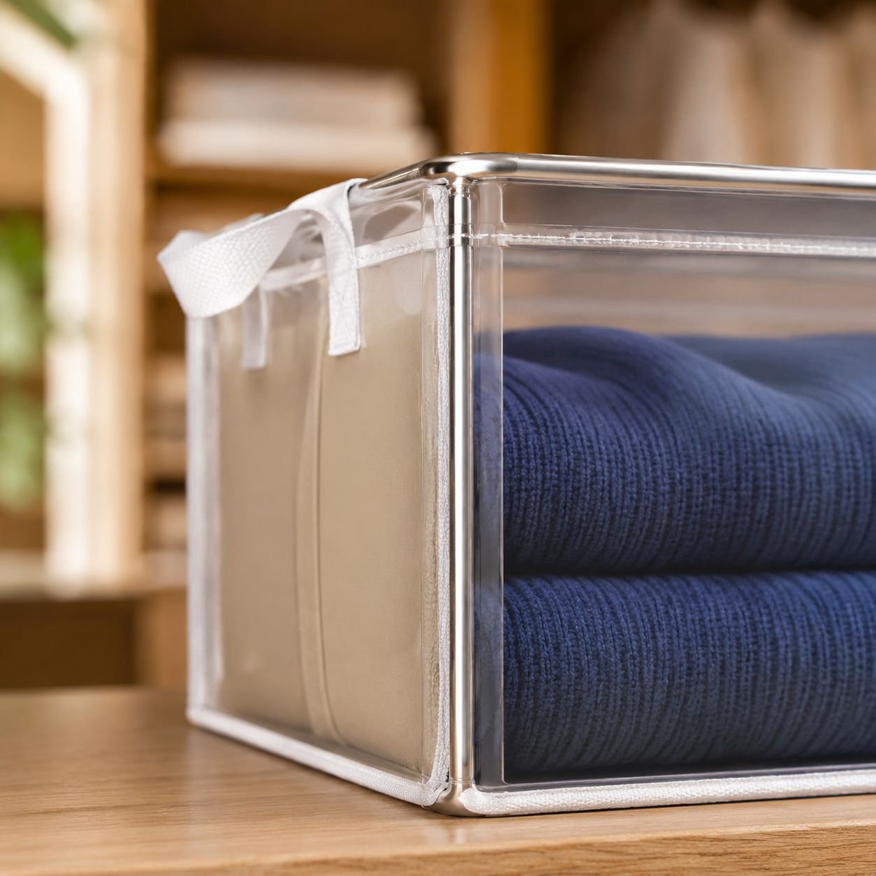 Moisture-proof storage box stacked in closet