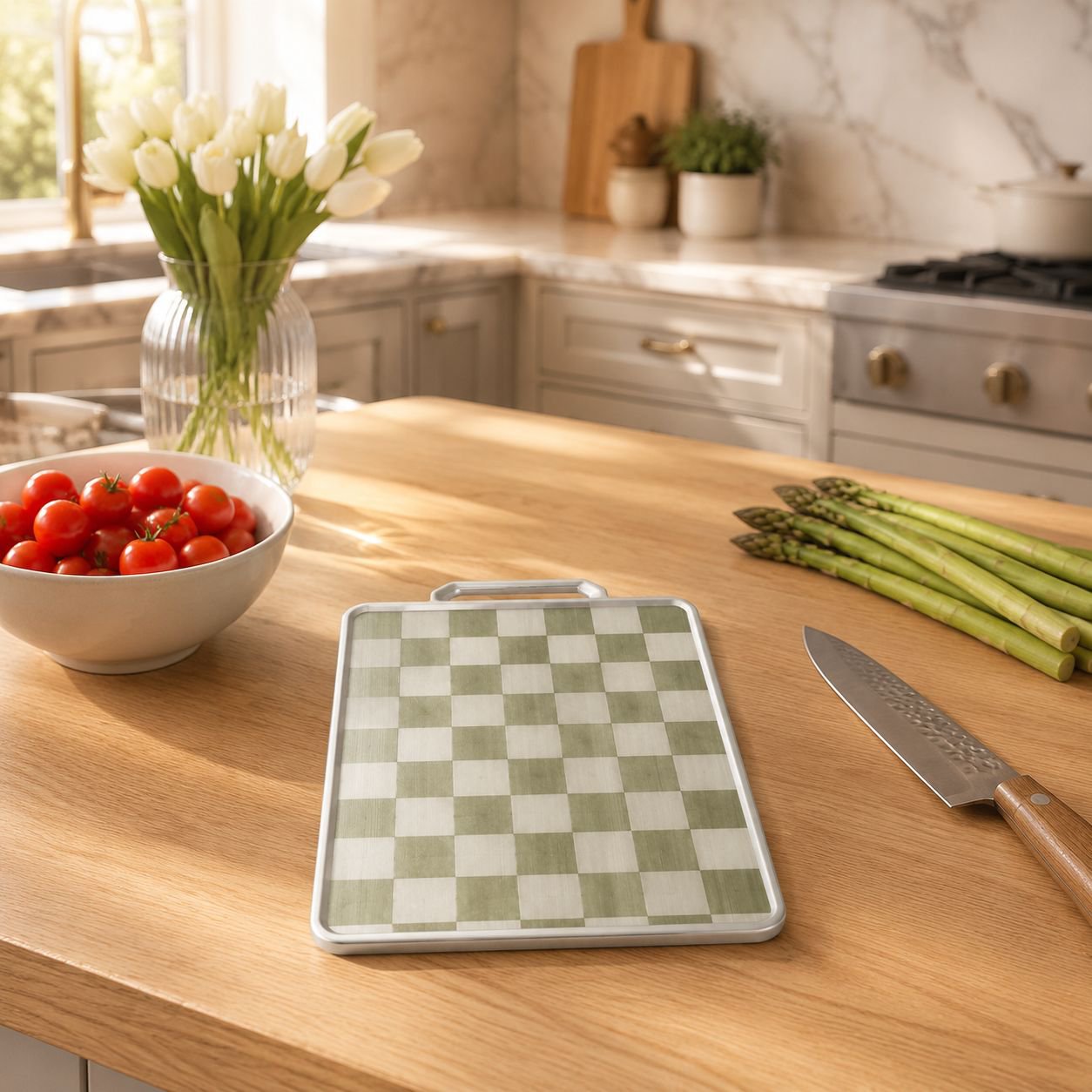 Durable kitchen cutting board with easy-carry handle