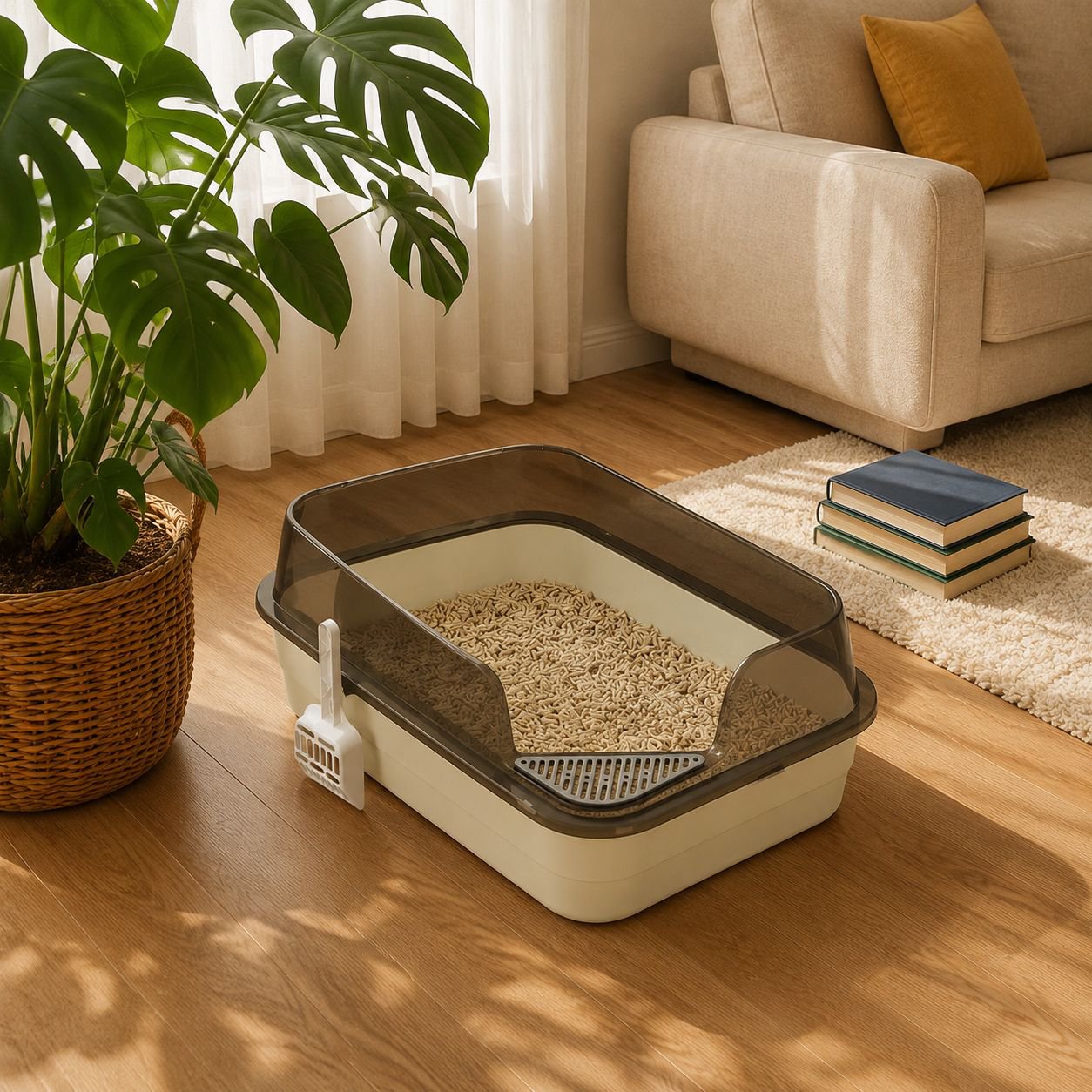 Extra Large Semi-Enclosed Splash-Proof Cat Litter Box