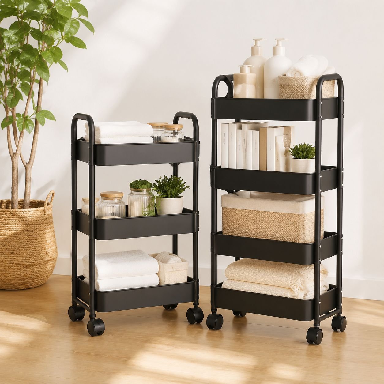 Movable multi-layer carbon steel storage rack in kitchen