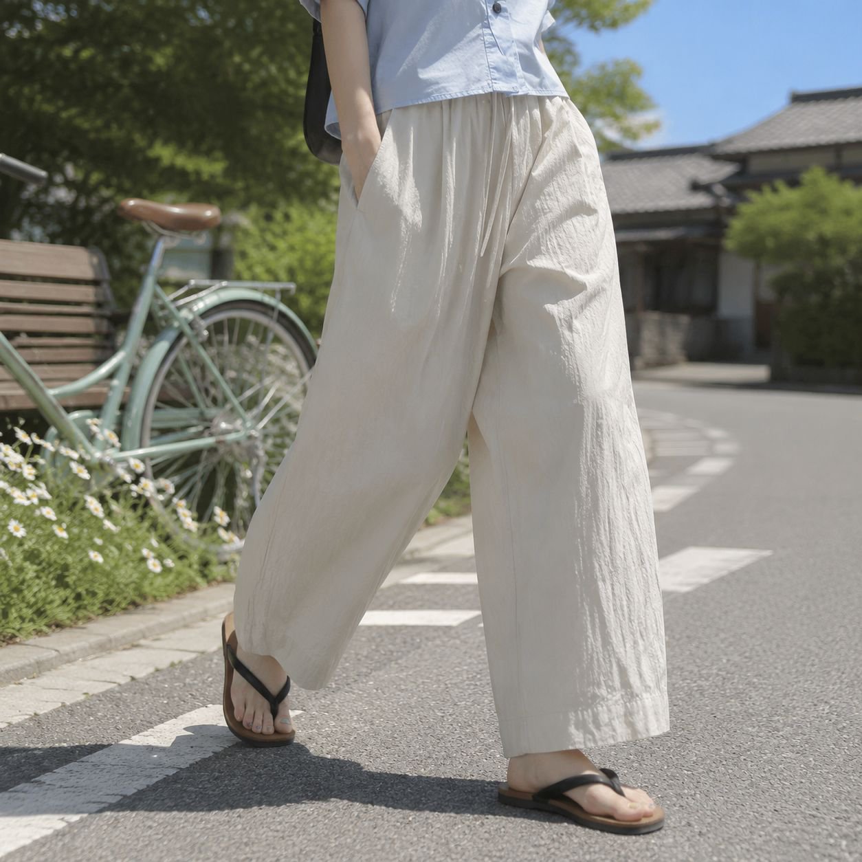 ドローストリング付きスリムパンツ