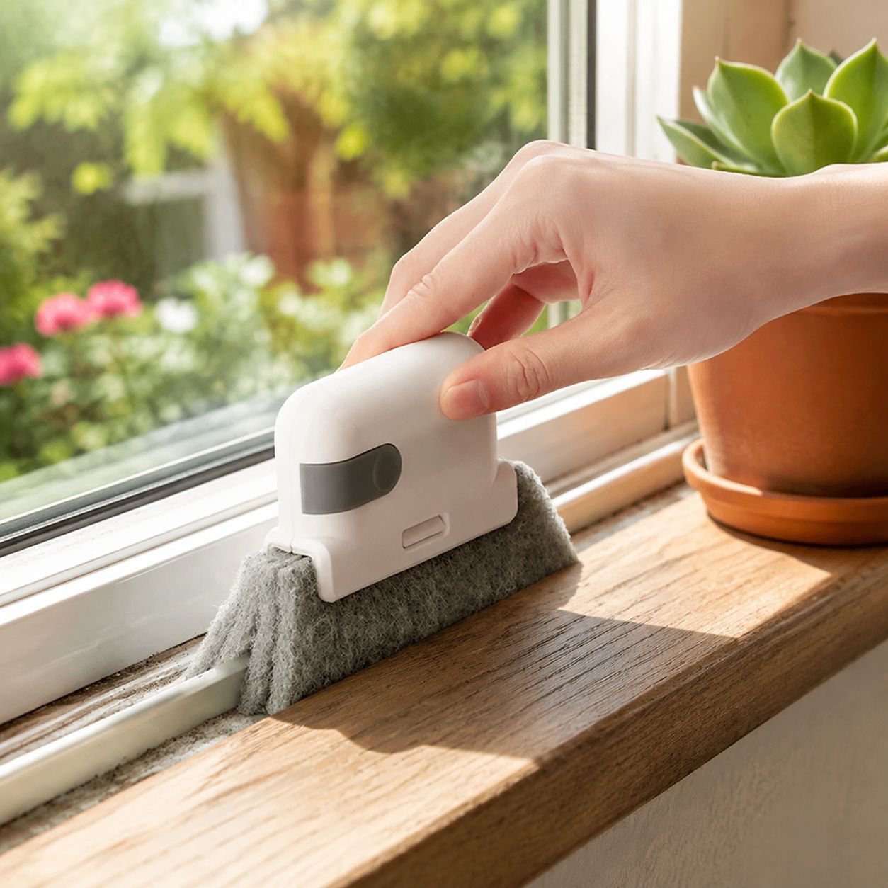 Cepillo de limpieza multifuncional para rieles de ventanas