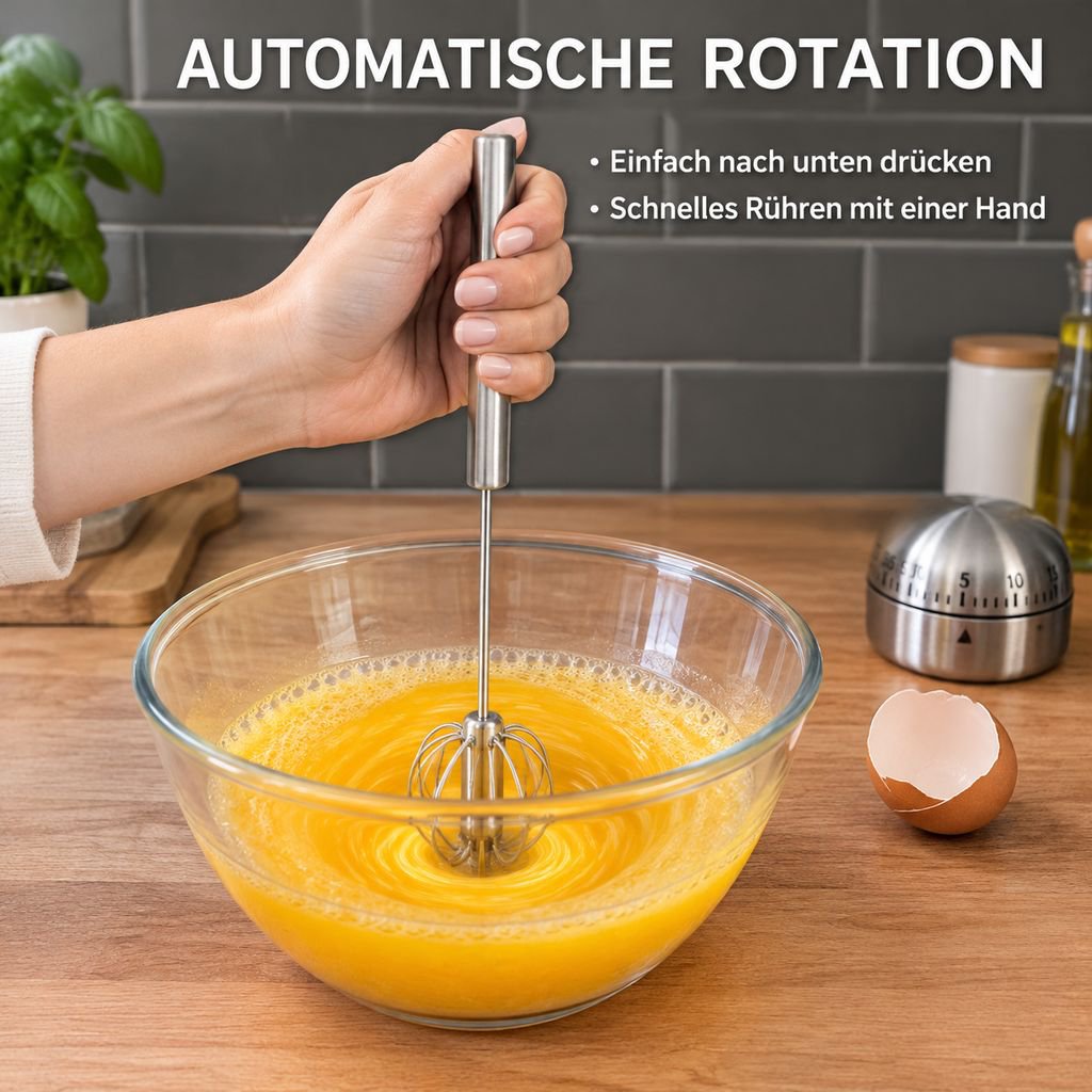 Halbautomatischer Schneebesen Edelstahl Manueller Ei-Rührer Hand-Backwerkzeug