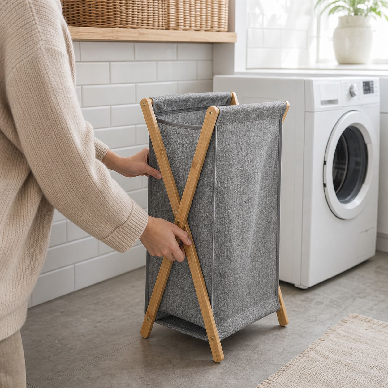 Spacious bamboo laundry basket for home use