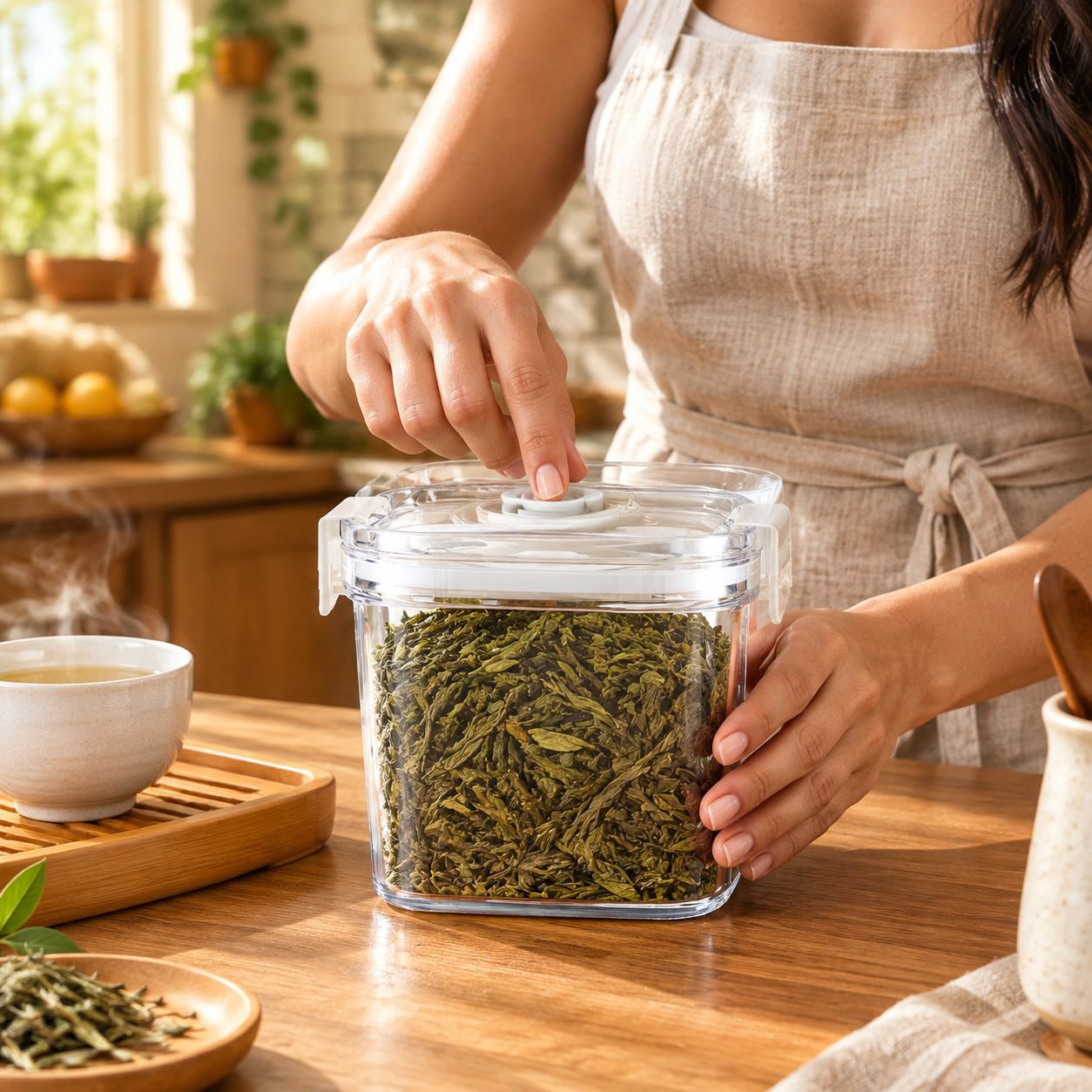Bote multifuncional hermético para granos de café y té