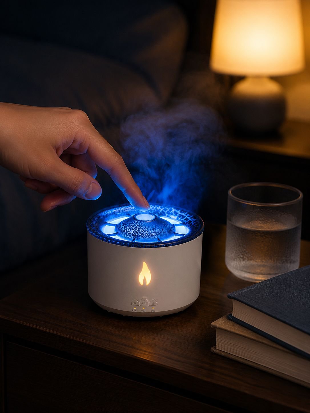 Modern desktop humidifier with volcano design and LED lighting