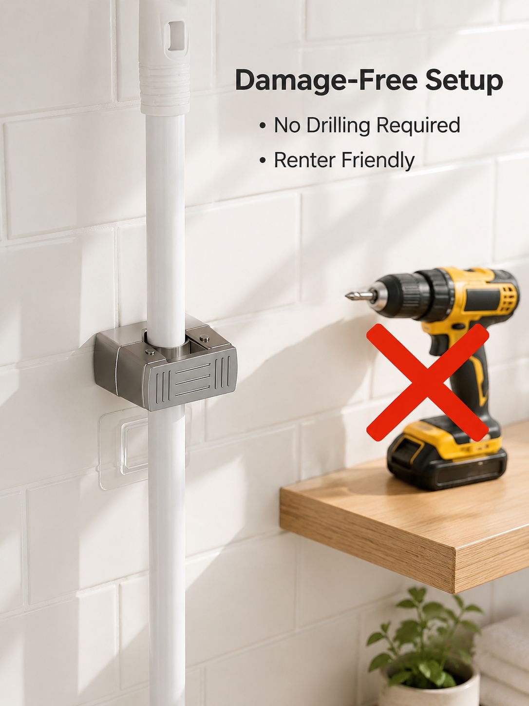 No-Drill Cleaning Tool Holder for Bathroom