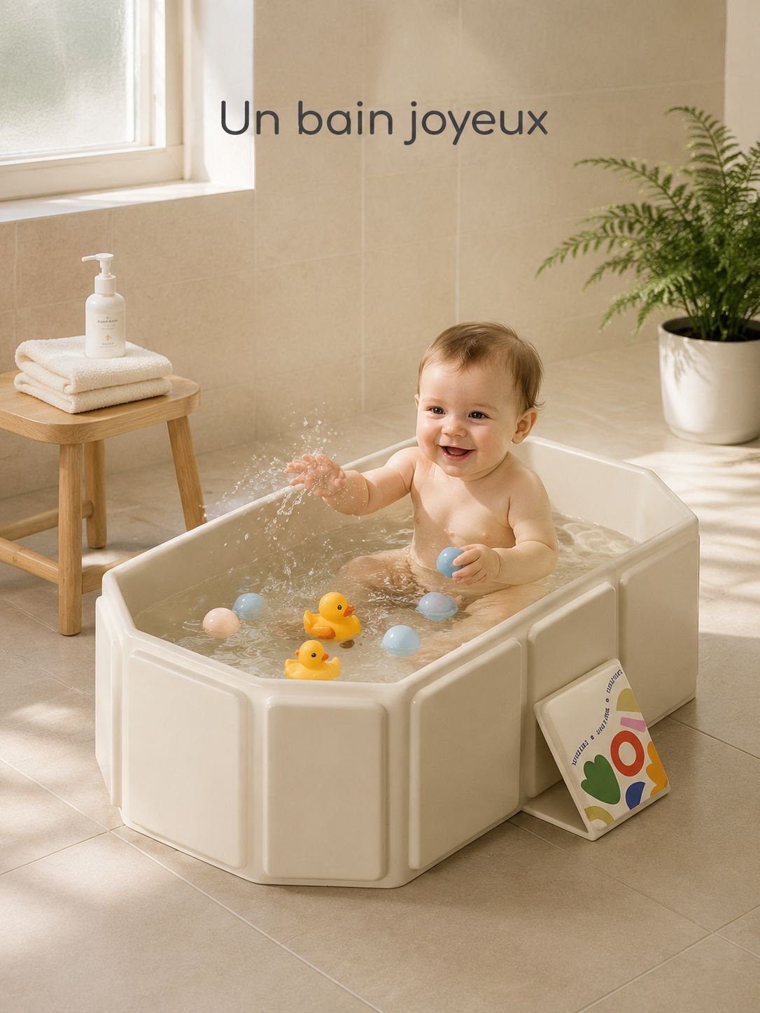 Baignoire pliable pour bébé pour nourrissons et tout-petits avec base antidérapante, facile à ranger