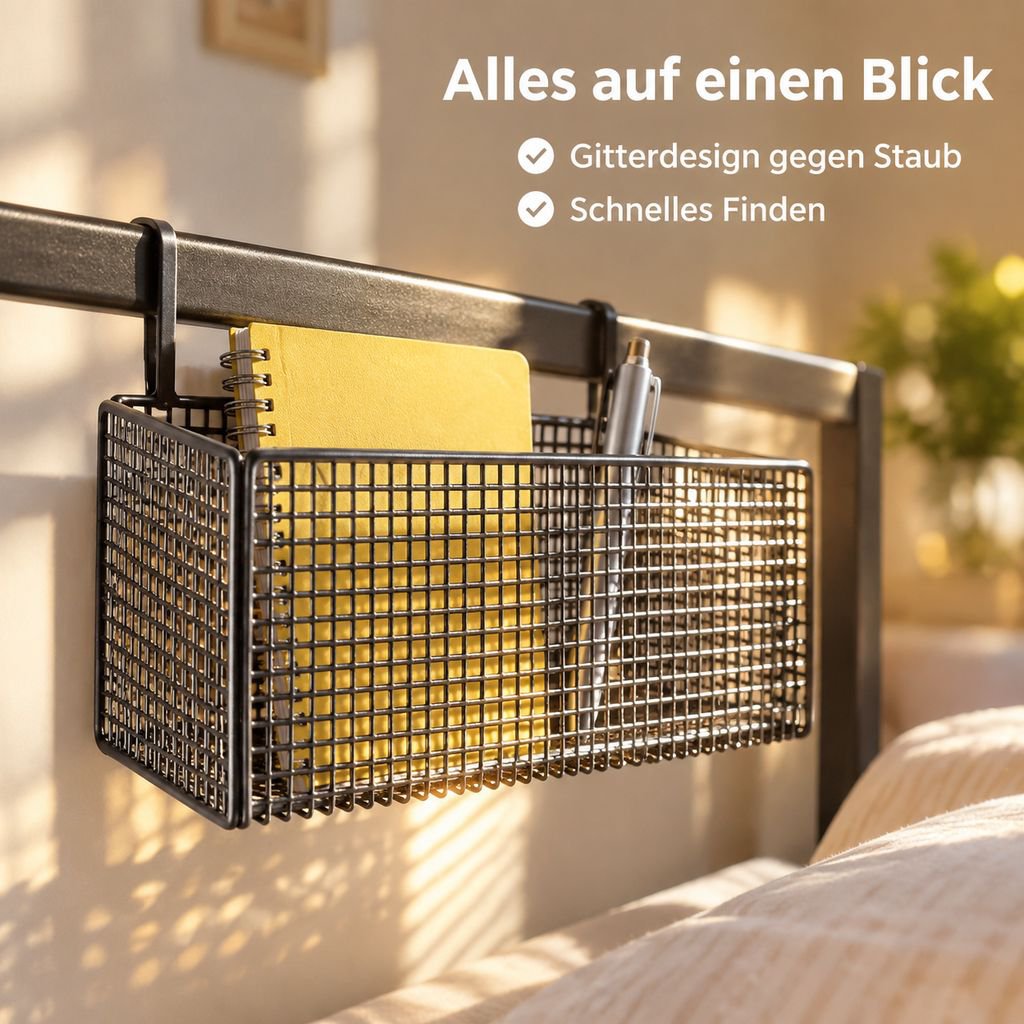 Hängeregal für Bett mit Stauraum für Handy, Bücher und Brille