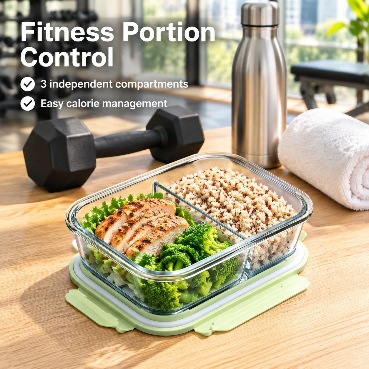 Microwave Safe Glass Bento Lunch Box with Divided Compartments and Lid