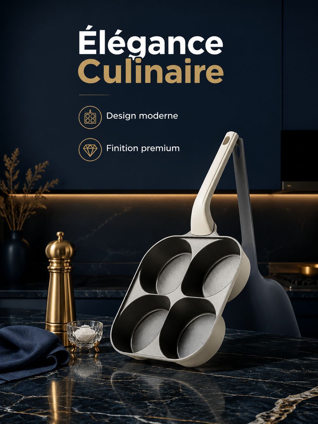 Poêle à œufs en céramique titane à quatre compartiments