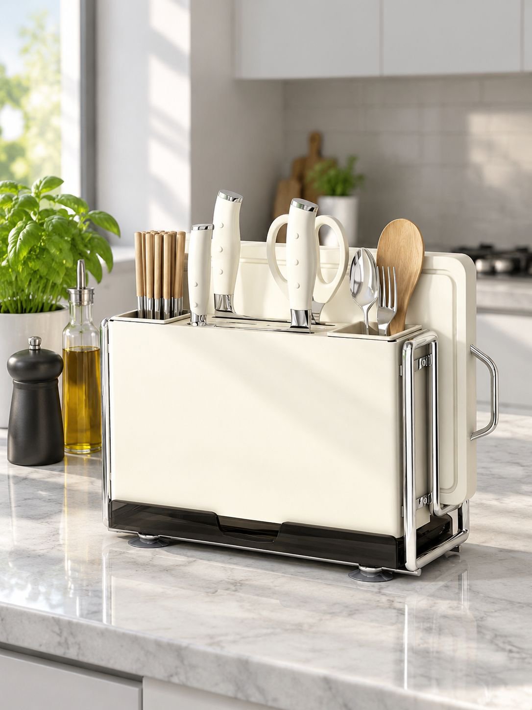 Creme Wind Küche Messerregal Regal Hause multifunktionale Messer Essstäbchen Käfig Rack Arbeitsplatt