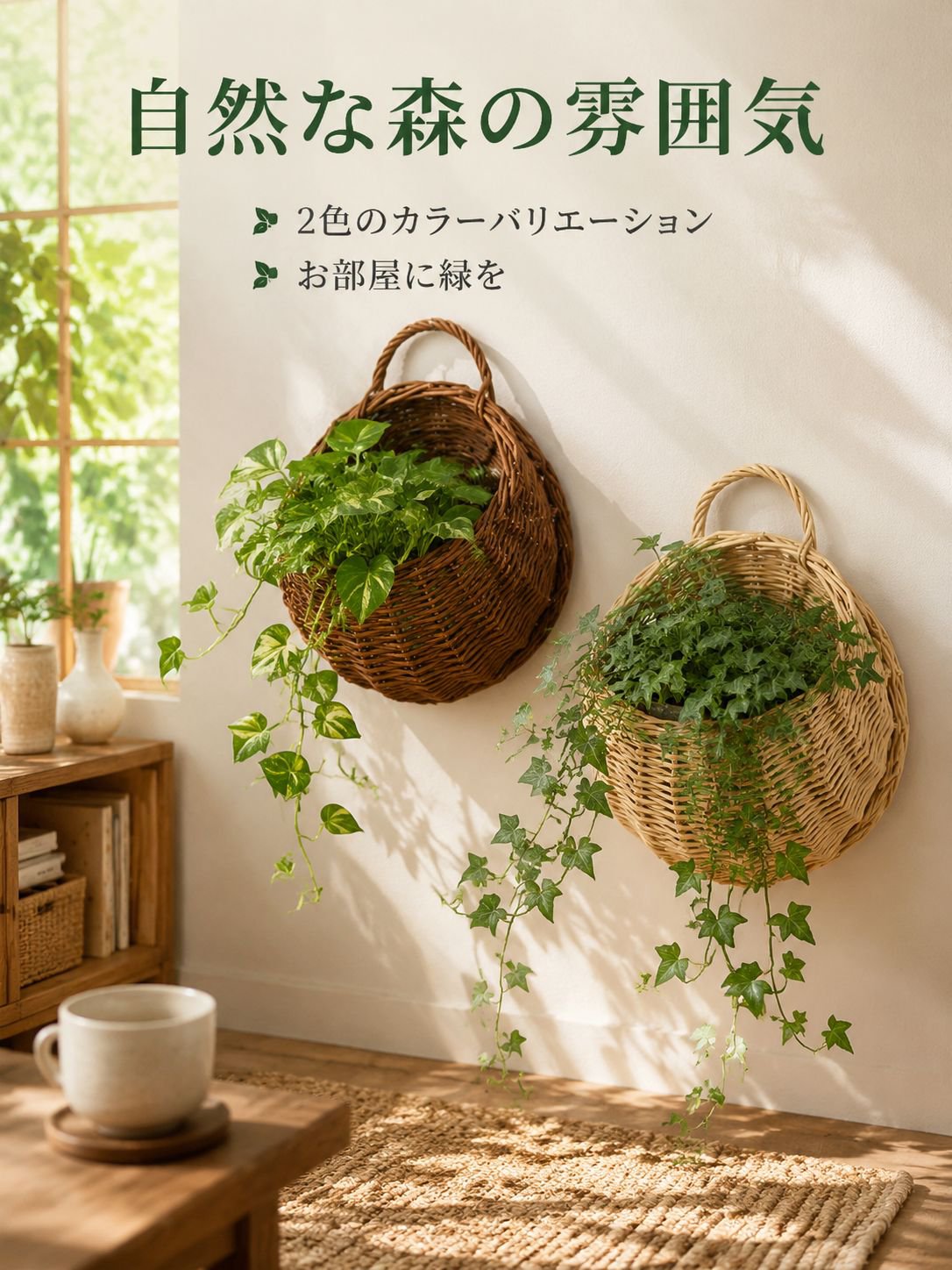 竹編み壁掛けフラワーバスケット 