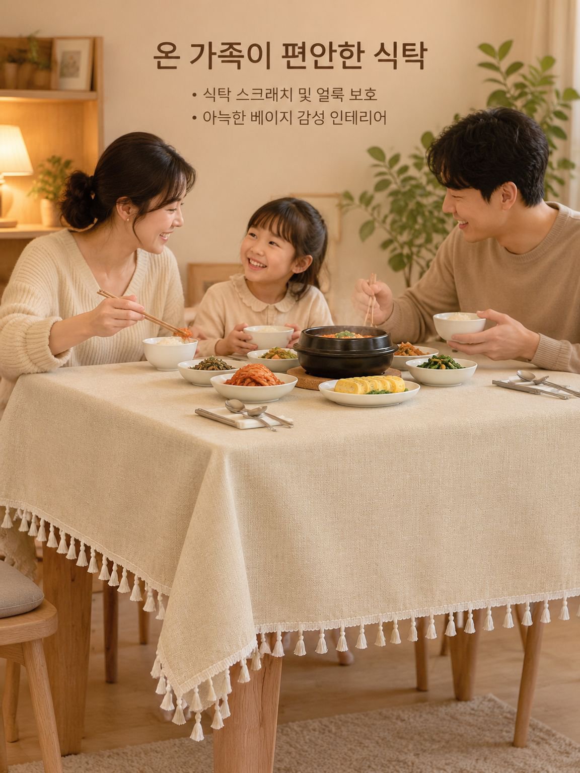 오염을 쉽게 닦아낼 수 있는 면·린넨 식탁보