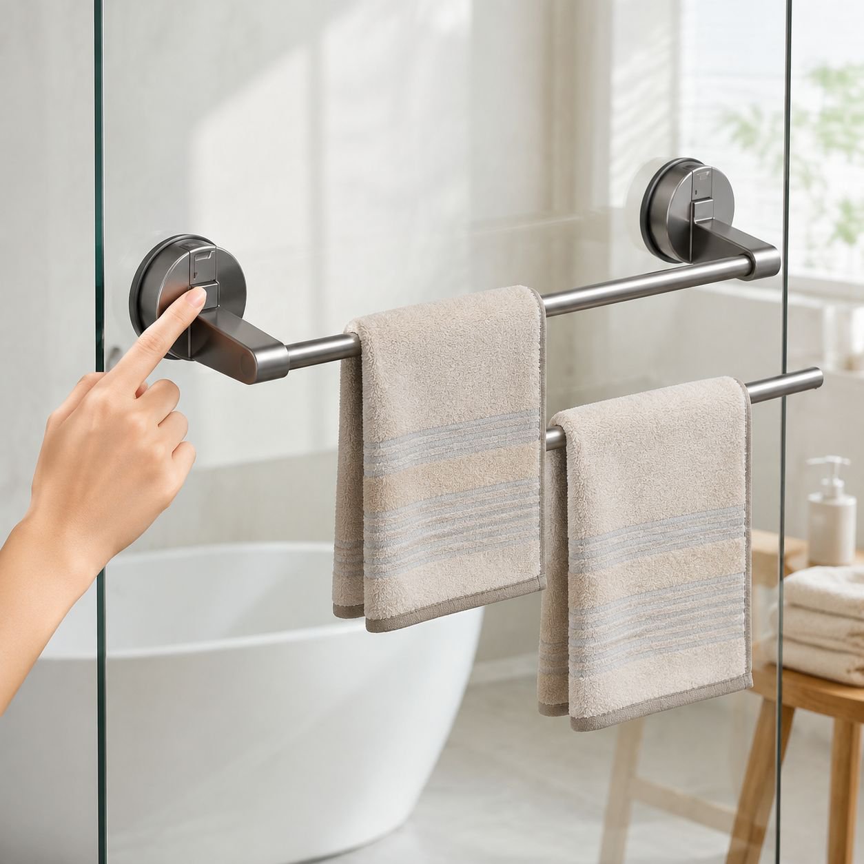 No-Drill Moisture-Proof Suction Cup Towel Rack, Strong Load-Bearing for Home Use