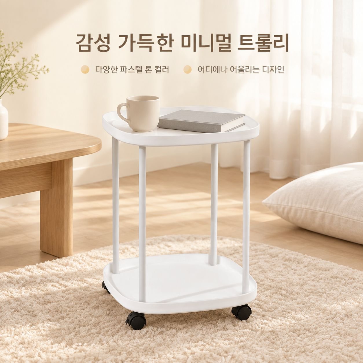 침실 및 거실용 이동식 플라스틱 트롤리 겸 사이드 테이블