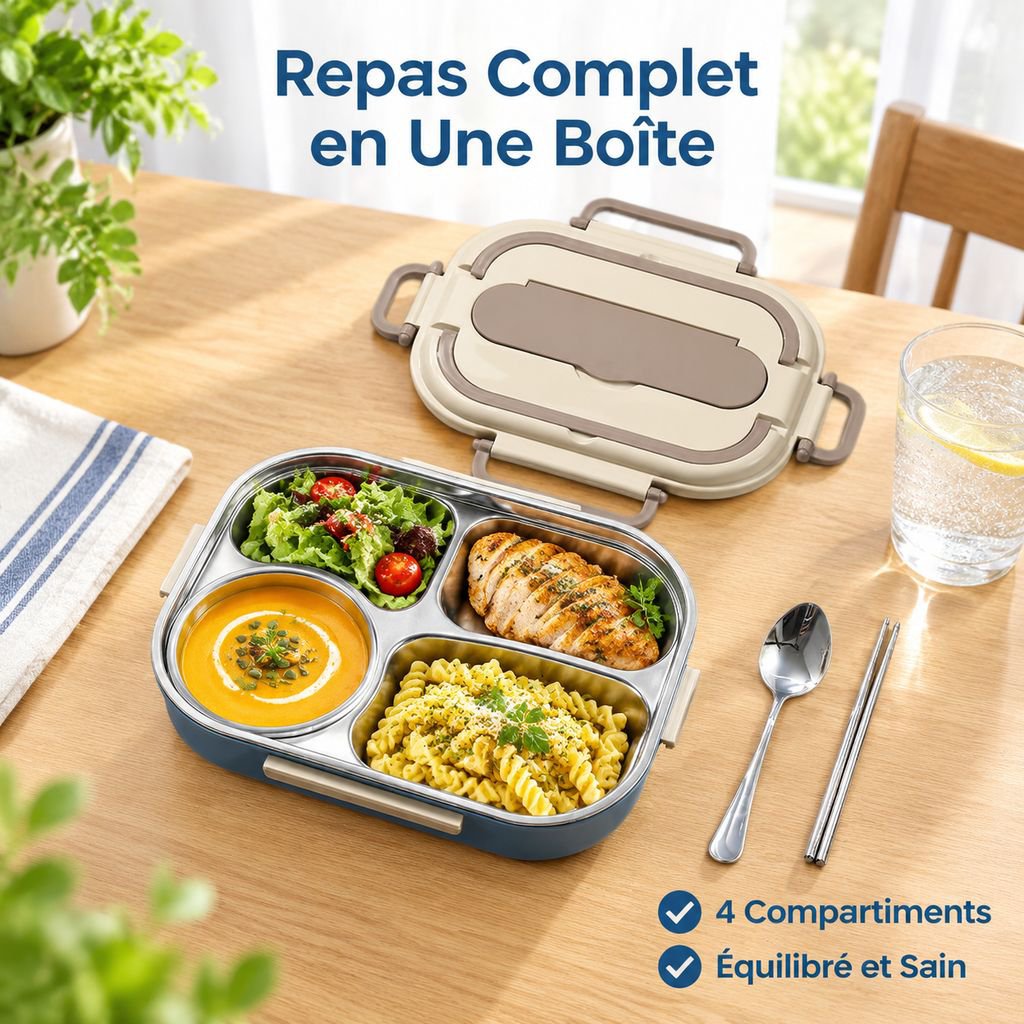 Boîte Déjeuner Isotherme Inox Compartimentée Micro-ondable Bento Enfant Adulte