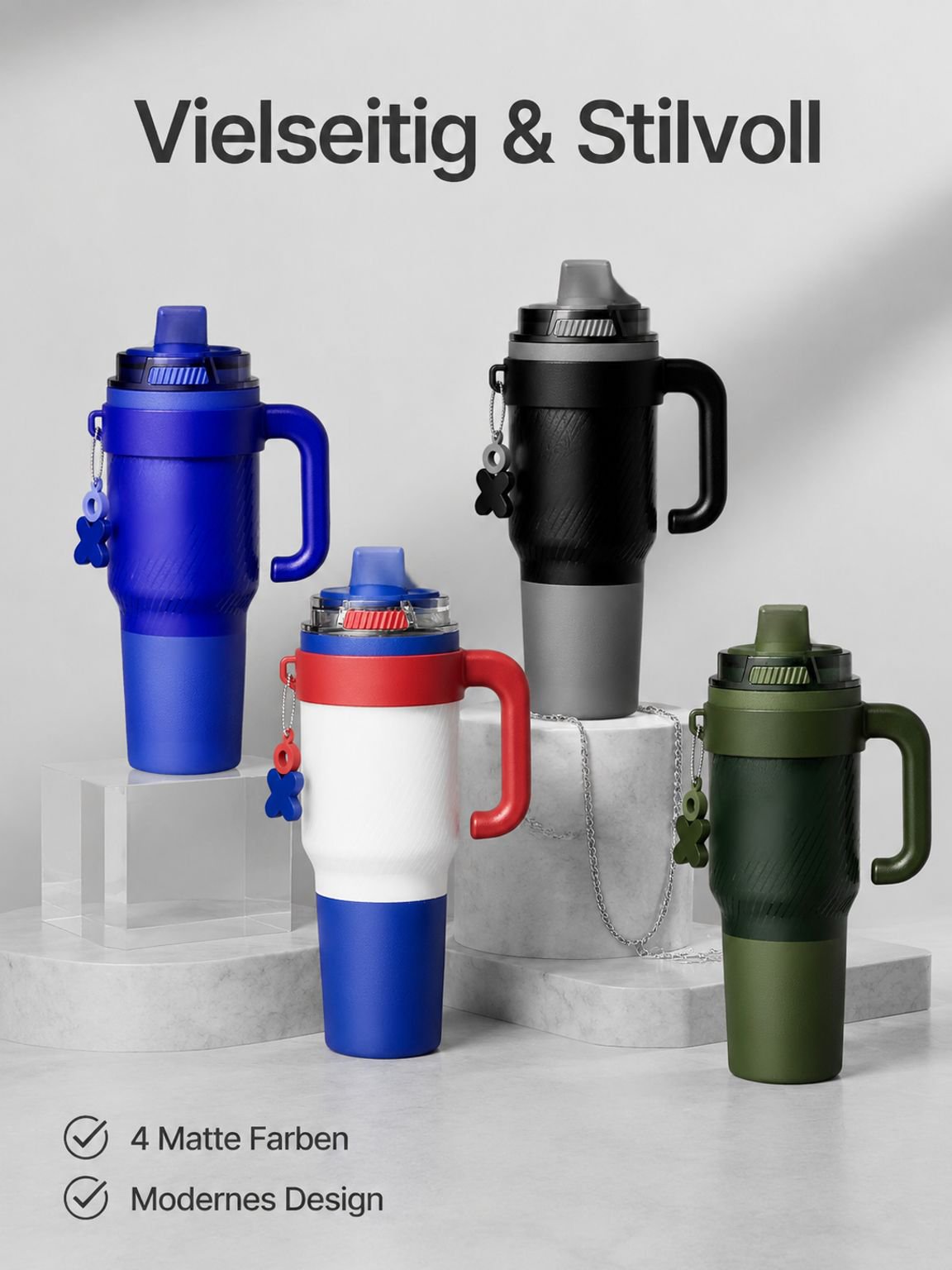 Modischer Edelstahl-Thermobecher mit Strohhalm für Heim und Büro