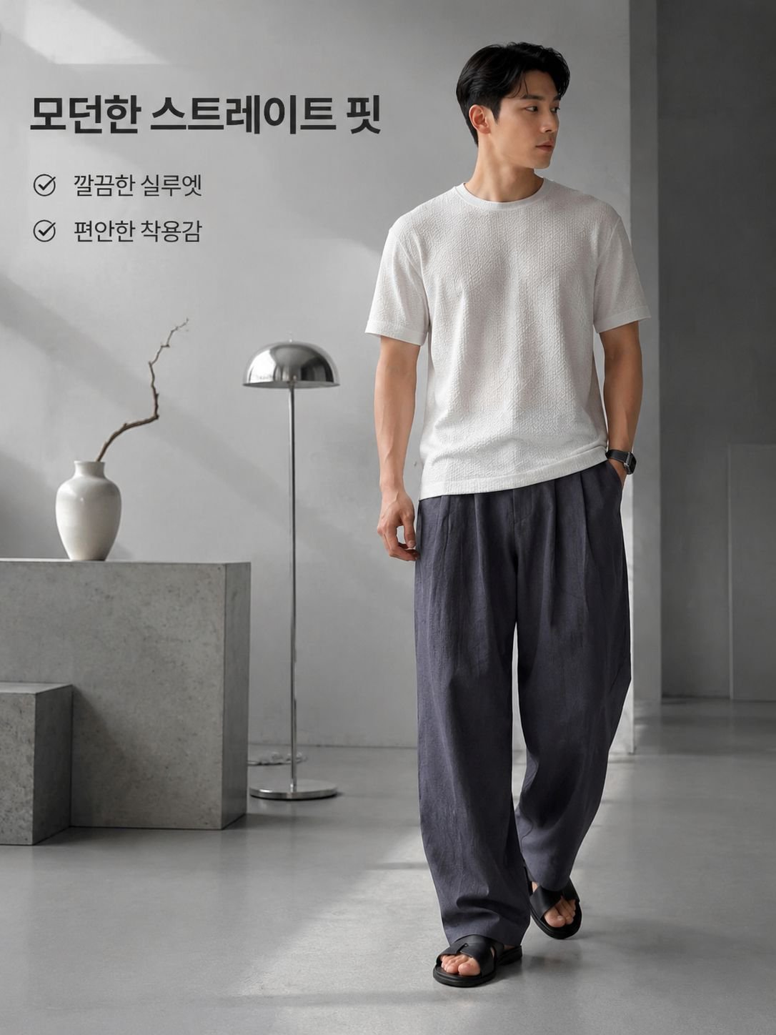 남성 린넨 스트레이트 캐주얼 팬츠