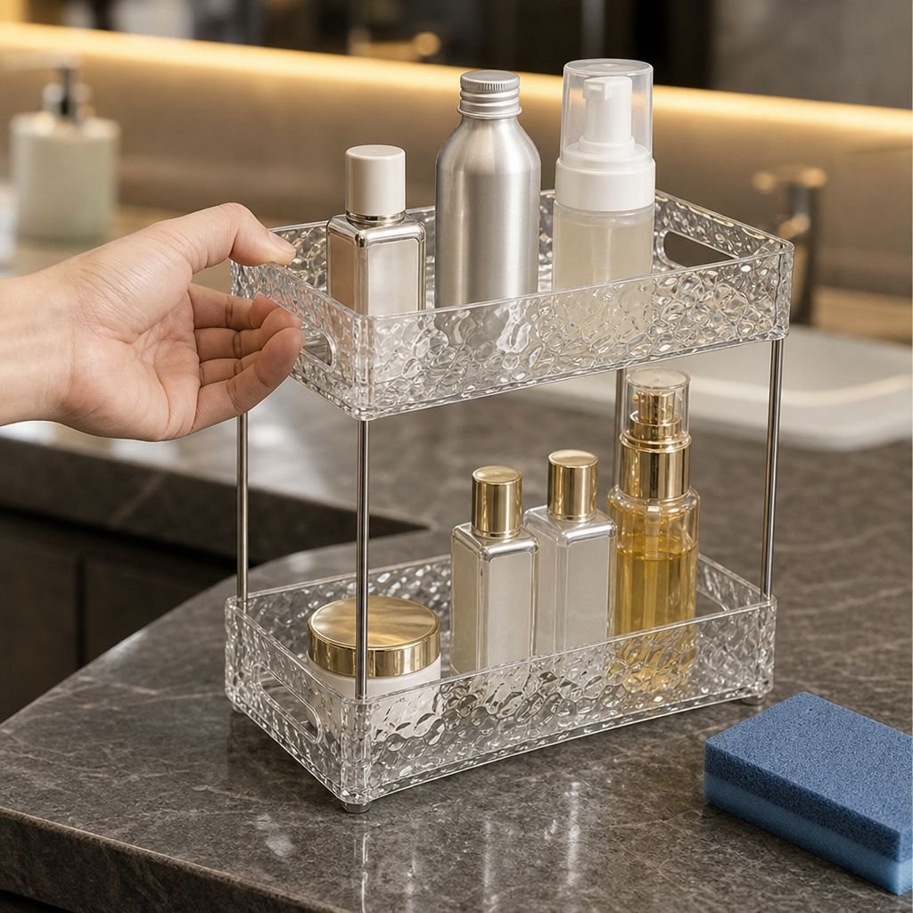 Bathroom Desktop Cosmetics Storage Rack Glacier Pattern Multi-Functional Storage Box