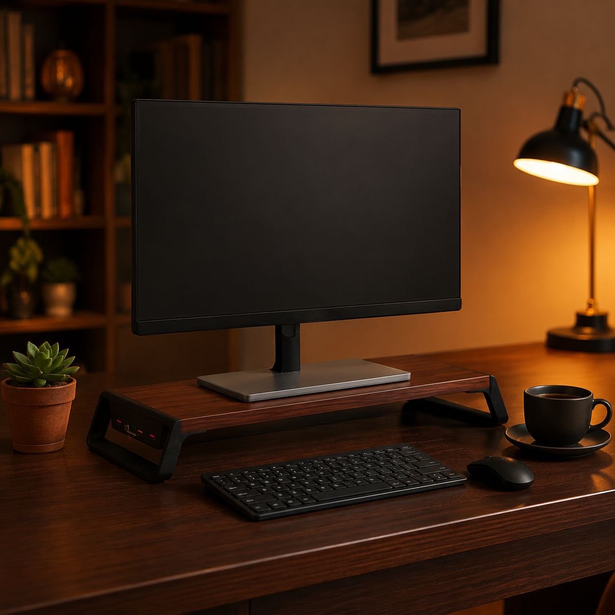 Monitor-Halterung mit USB-Port und Aufbewahrungsregal