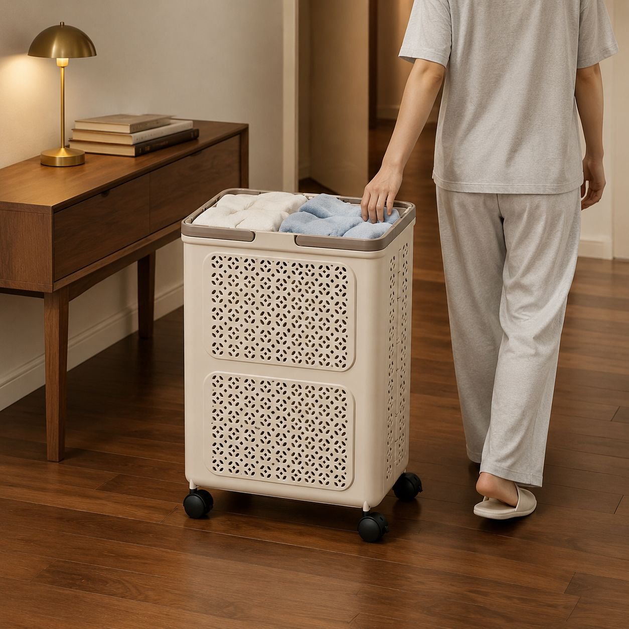 Cesto de ropa grande con ruedas, ideal para el hogar