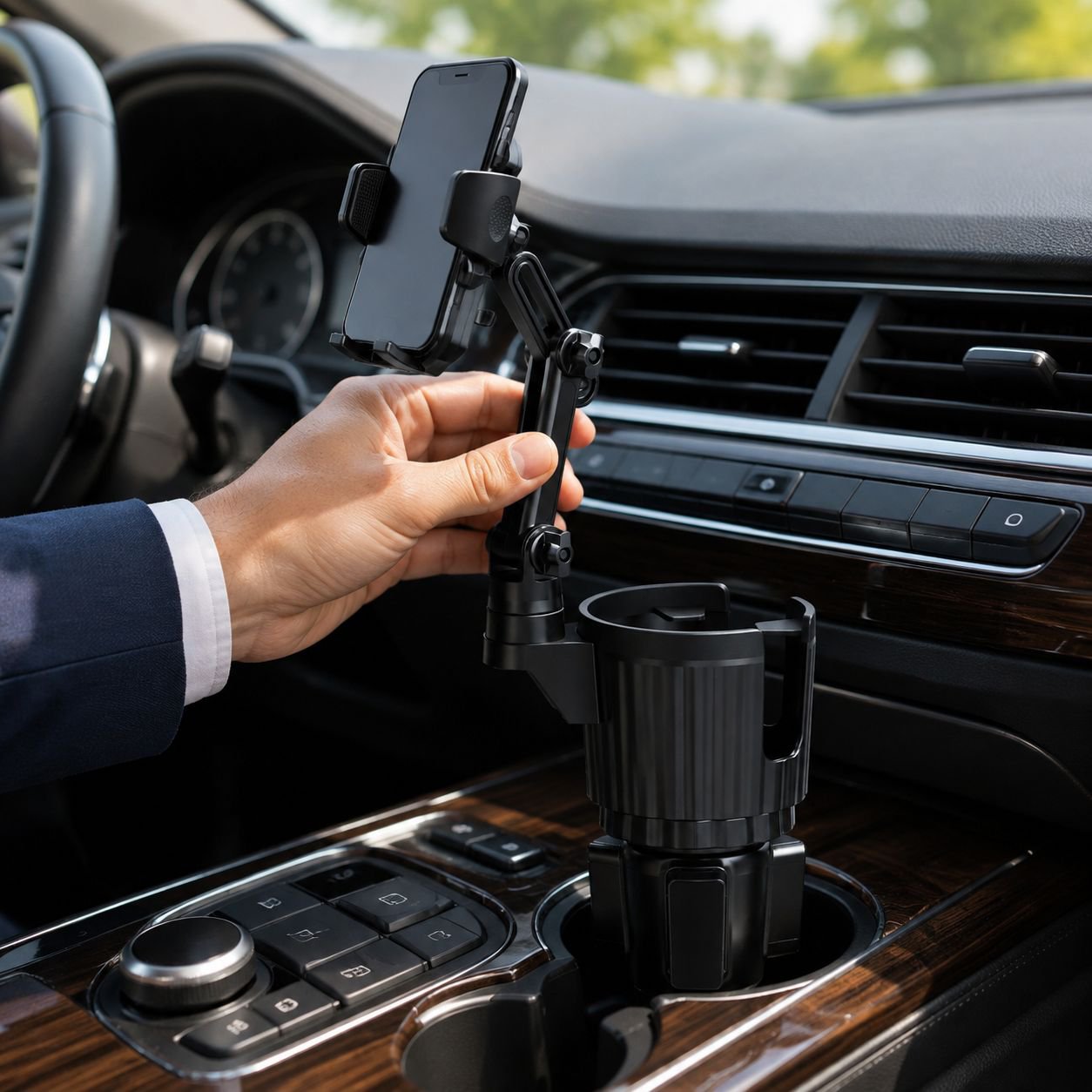 2-in-1 Getränke- und Handyhalter für die Mittelkonsole im Auto