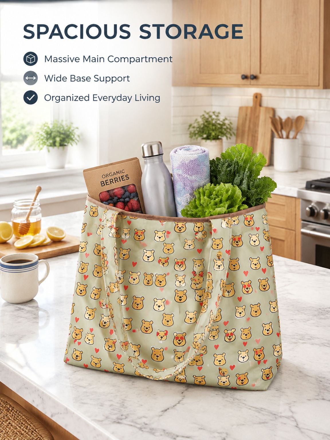 Large-Capacity Waterproof Shopping Bag, Portable Grocery Tote, Oxford Cloth Travel Organizer