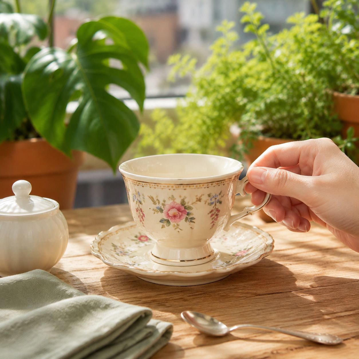 Juego de taza y plato de café de cerámica exquisita
