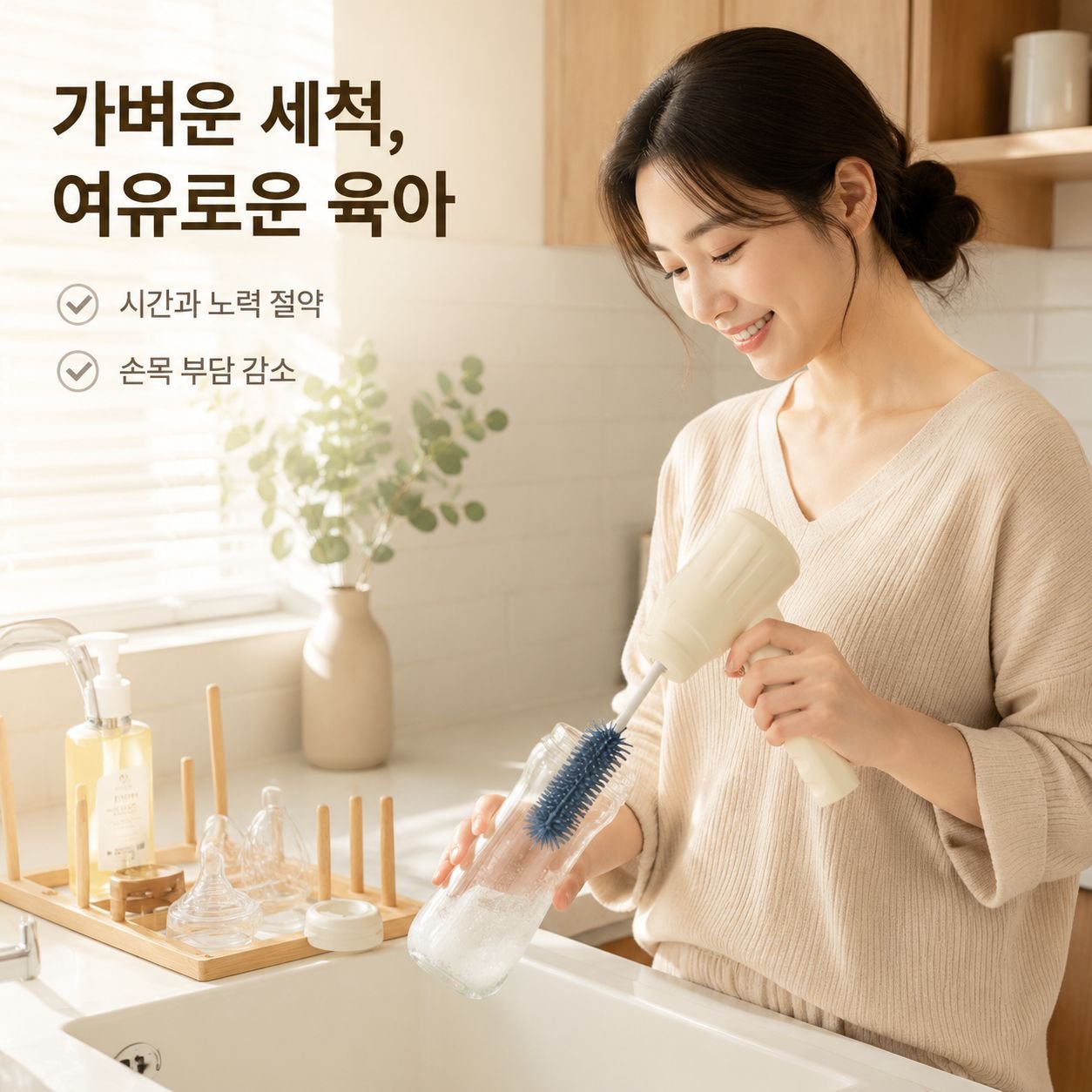 전동 젖병 브러쉬 실리콘 소재 3단 속도 젖병 세척기