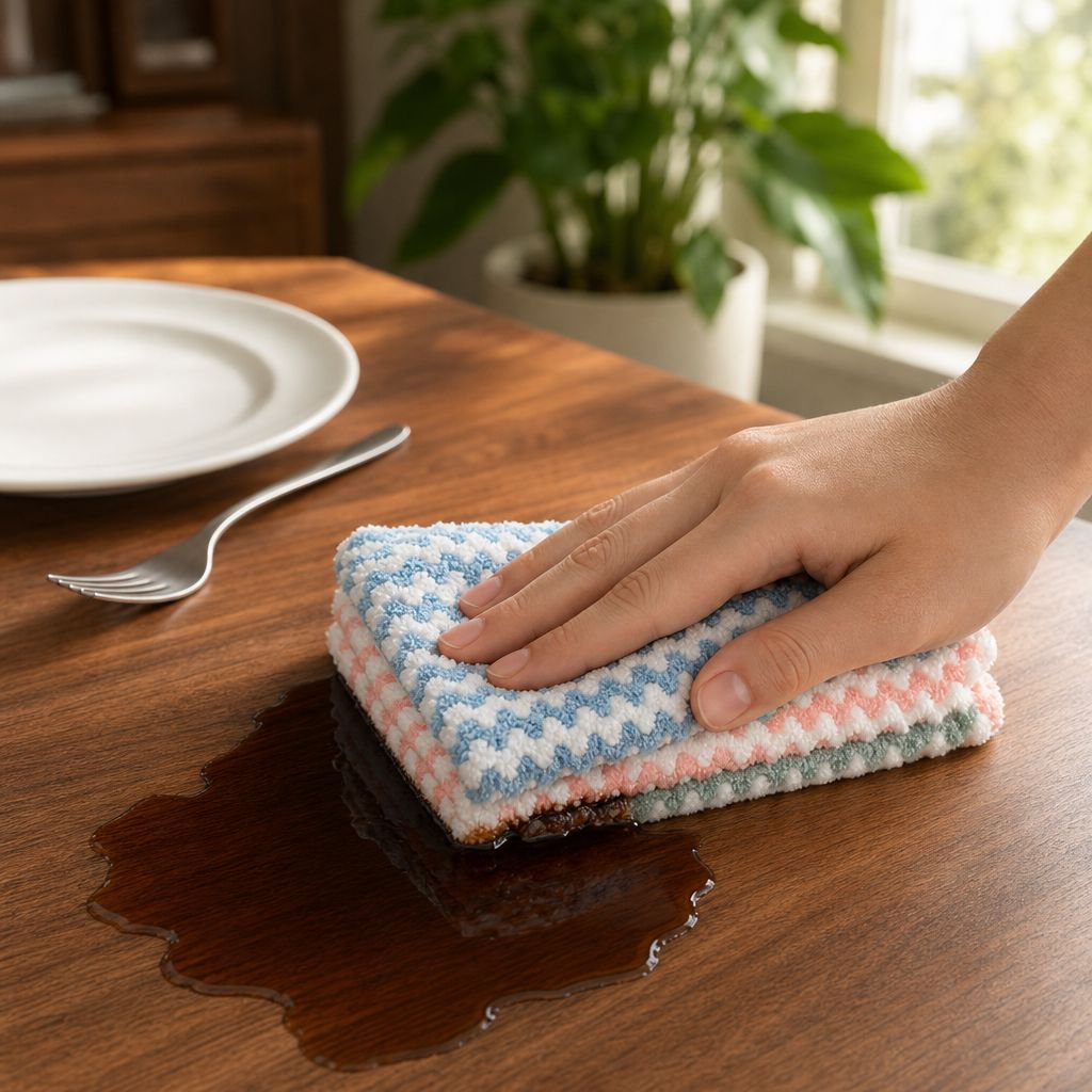 Thick water ripple cleaning towel wiping countertop
