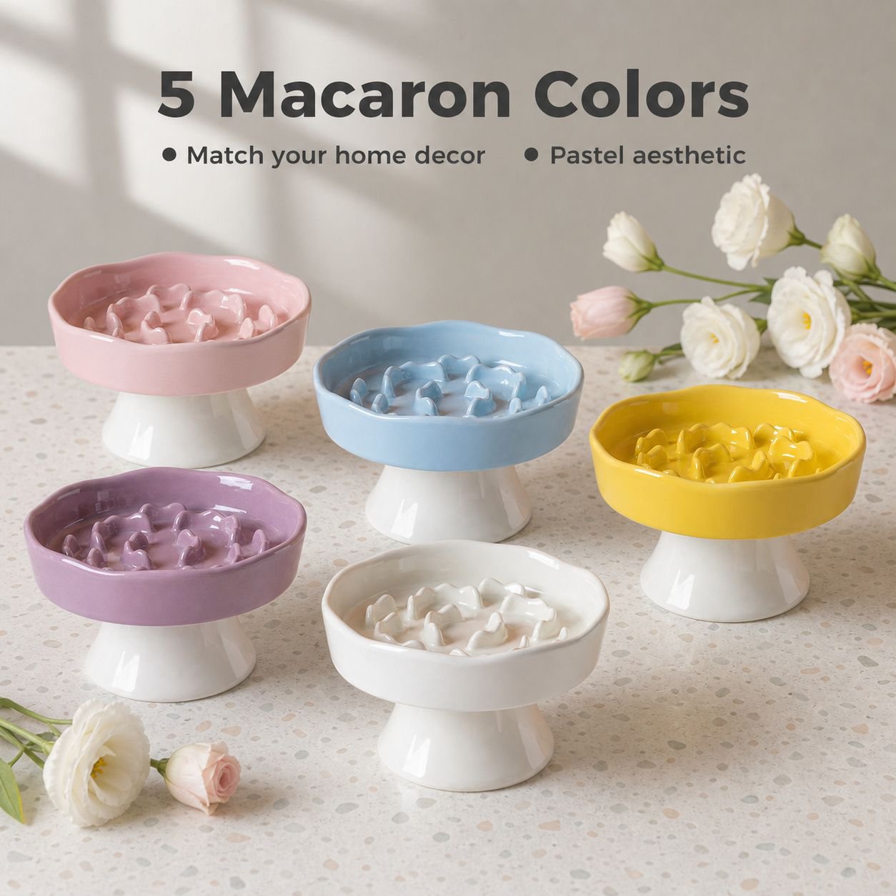 Pet Slow Feeder Bowl with Flower-Shaped Mouth