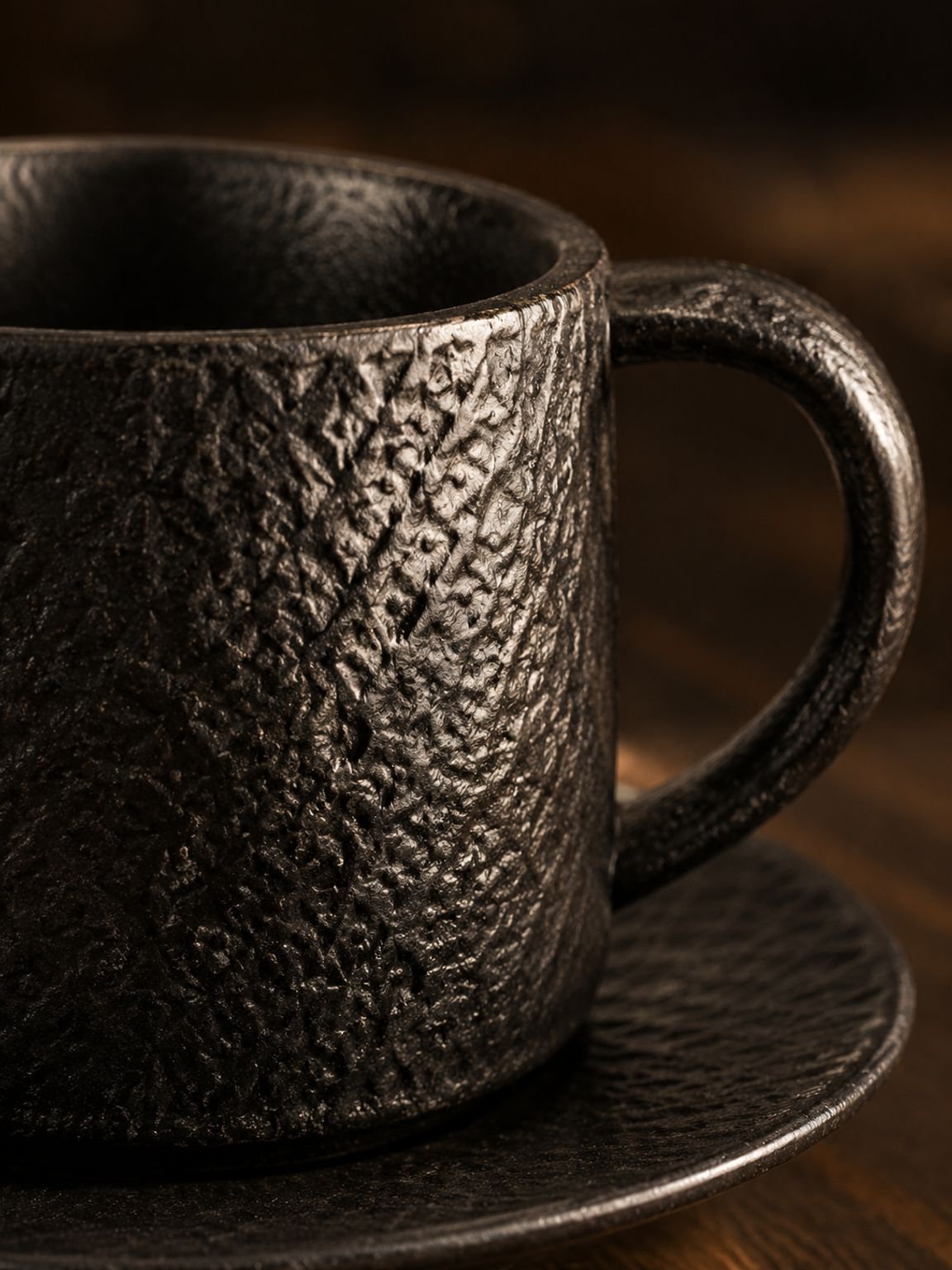 Premium vintage-style stoneware coffee cup and saucer set
