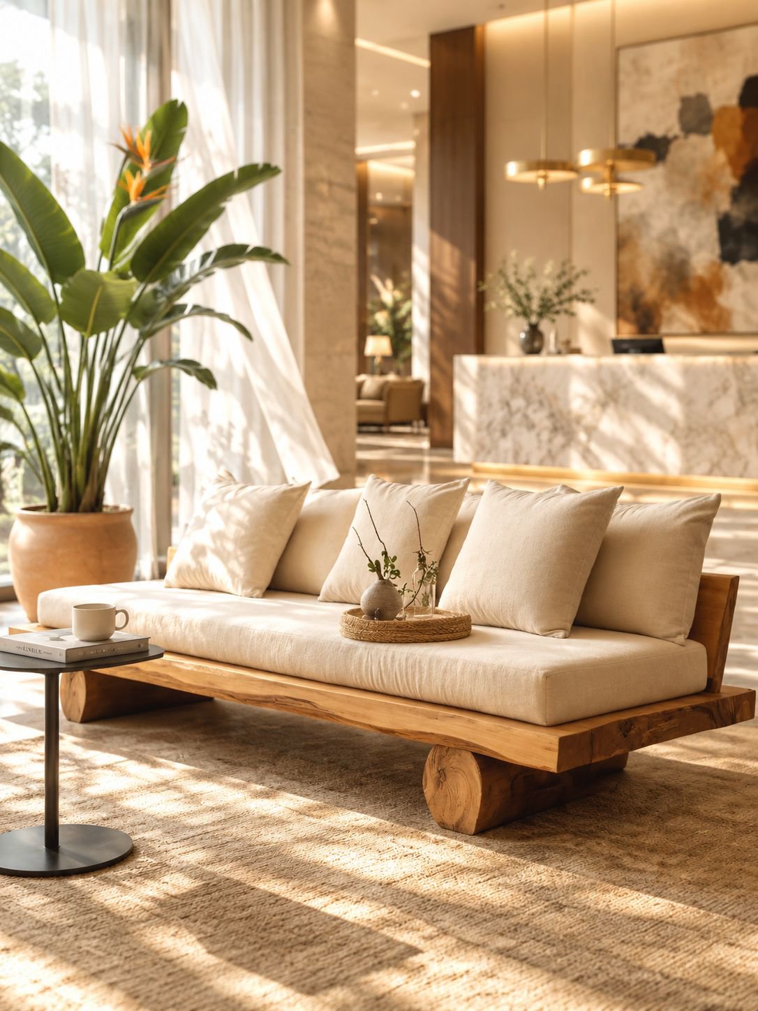 Chaise de salon moderne en bois naturel