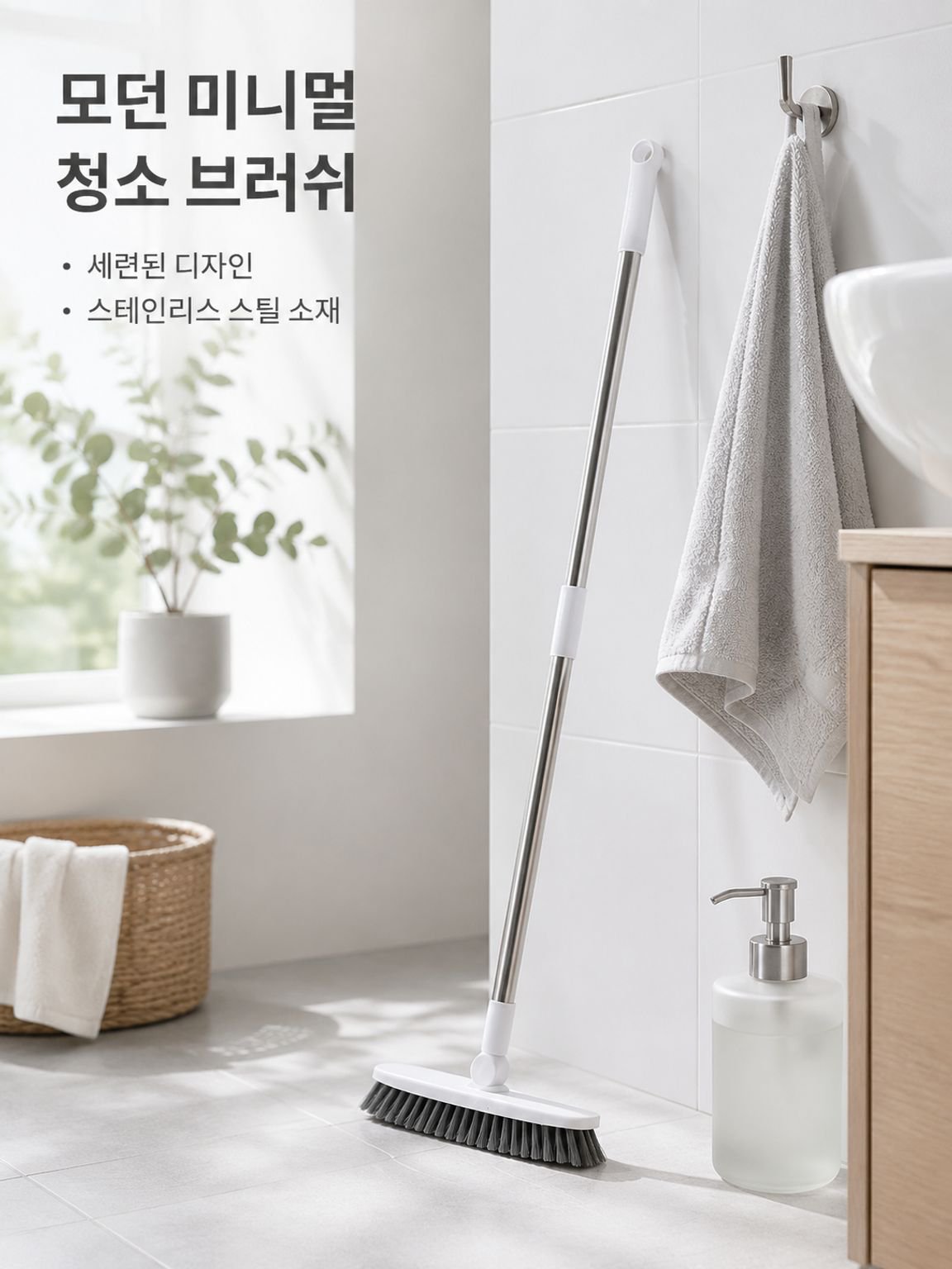 손잡이가 길고 강모 바닥 브러쉬