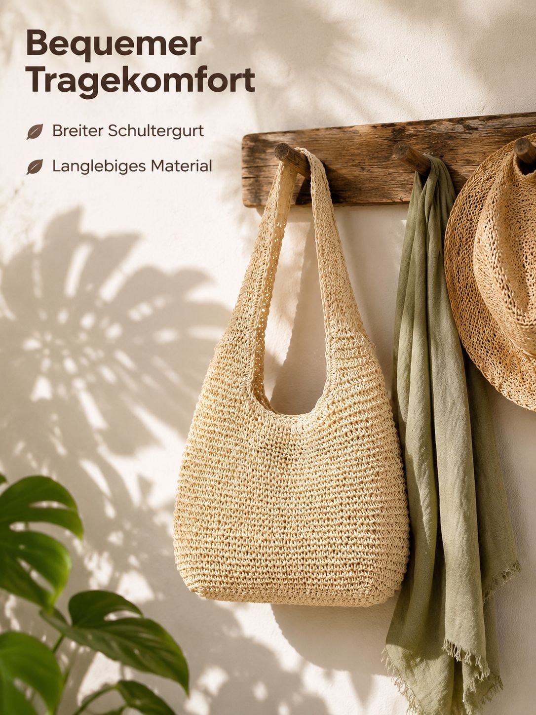 Handgefertigte gehäkelte Schultertasche, Strandtasche im Boho-Stil