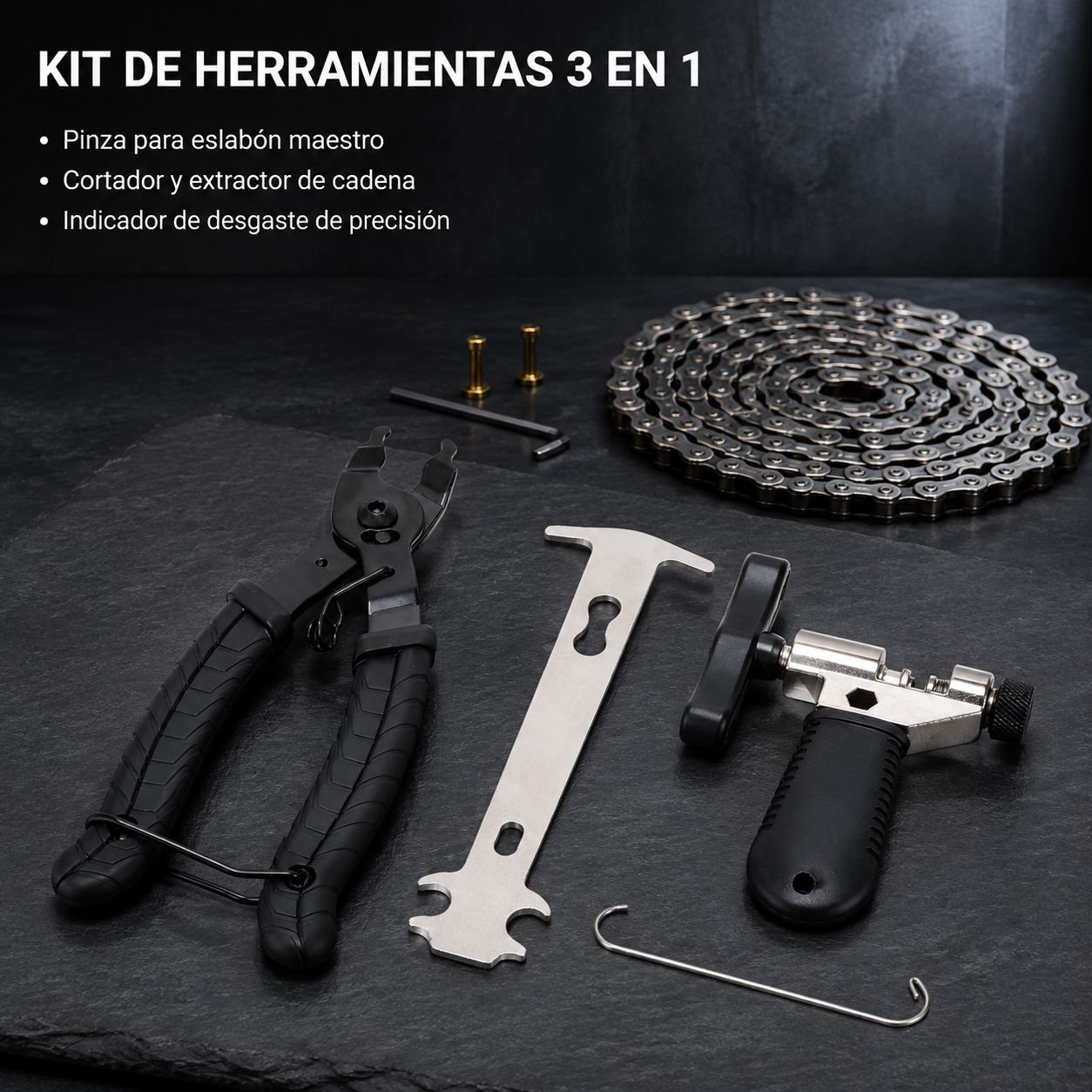 Herramientas para desmontar y reparar cadenas de bicicleta