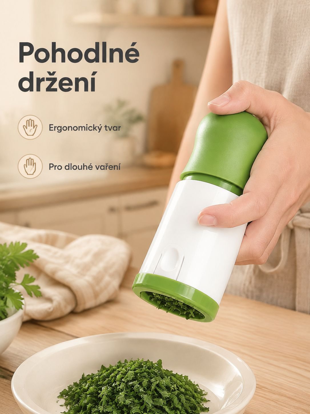 Drtič na lístky rozmarýnu a koriandru